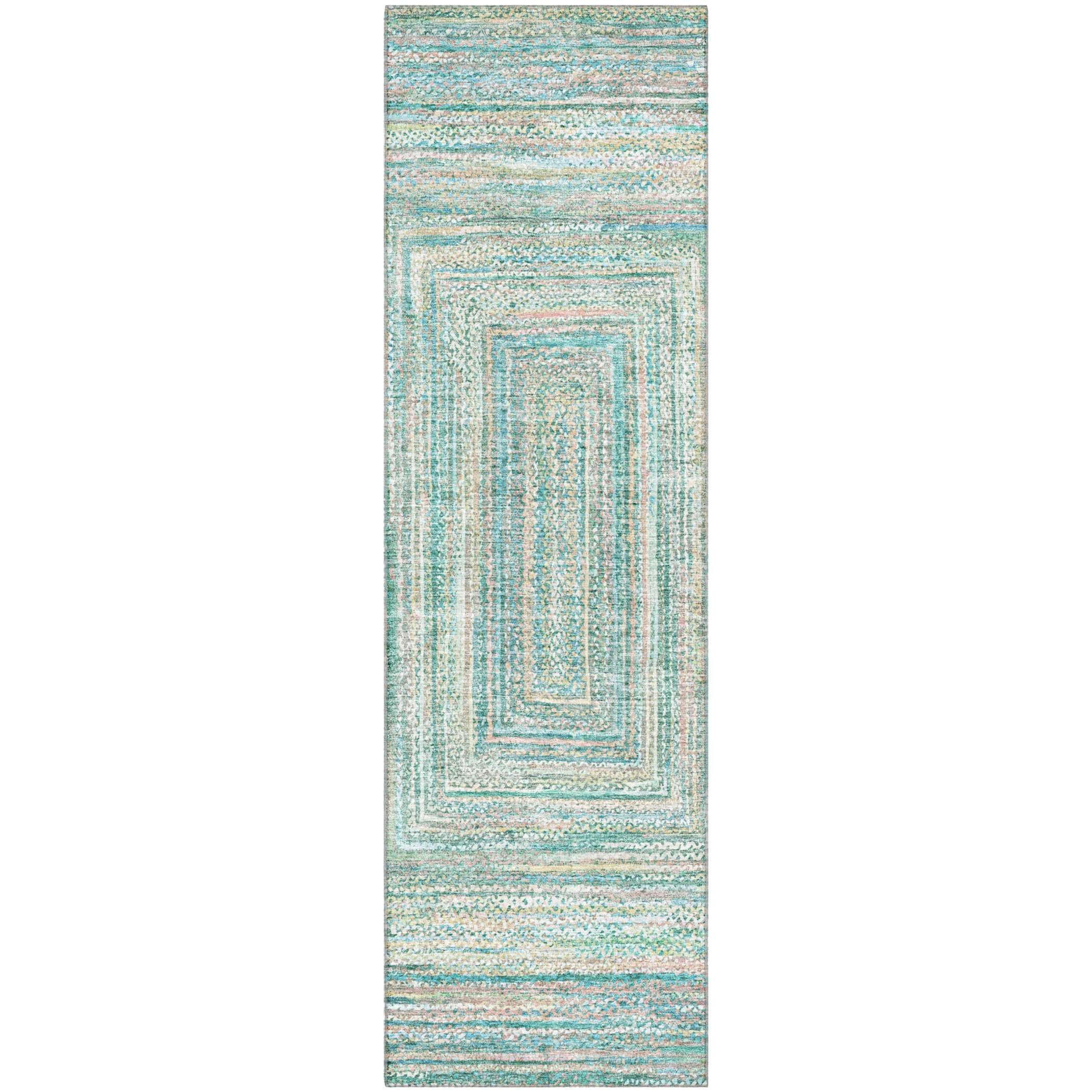 Seoul Machine Washable Transitional Teal Rug 2'3" x 7'6" #shape_Runner