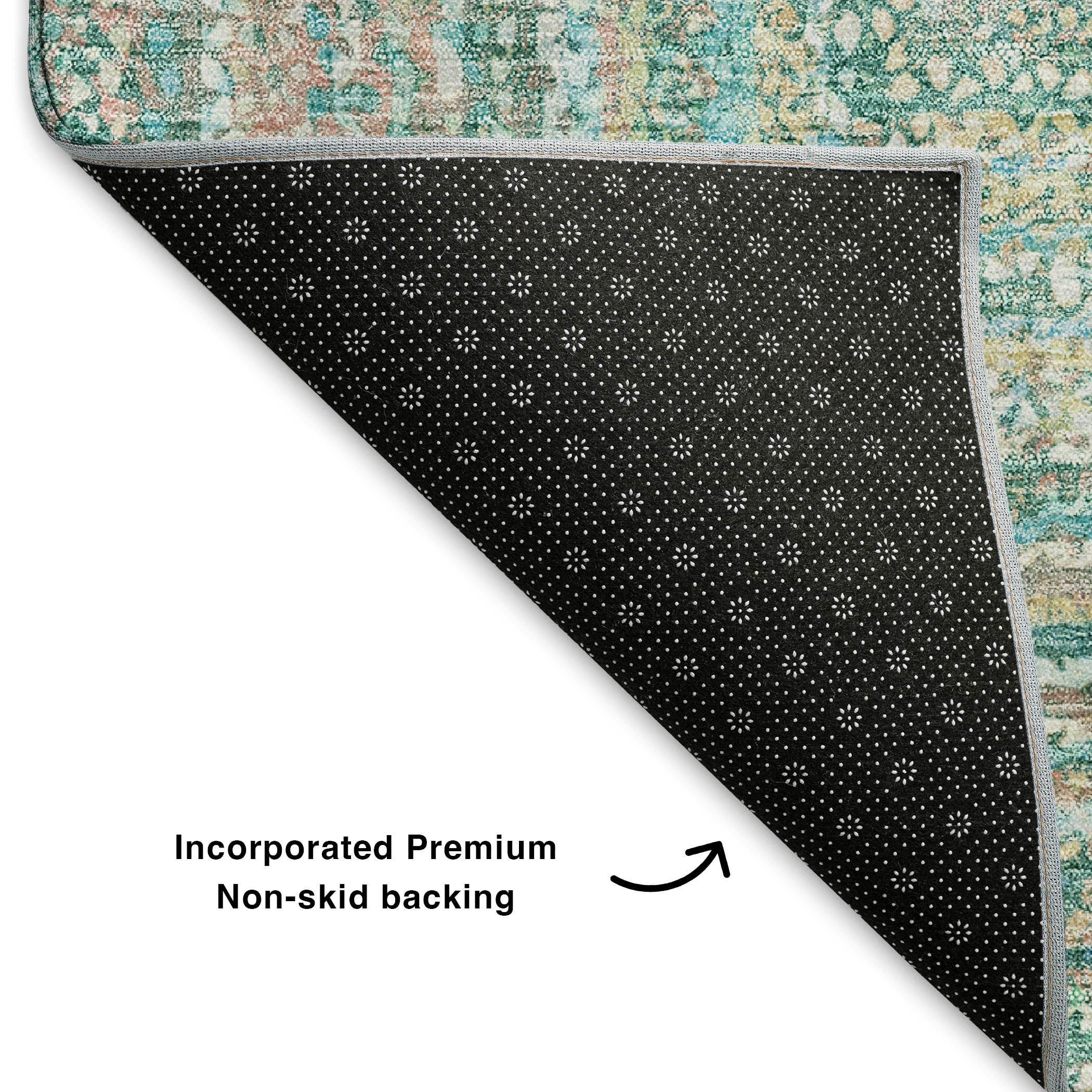 Seoul Machine Washable Transitional Teal Rug 1'8" x 2'6" #shape_Rectangle