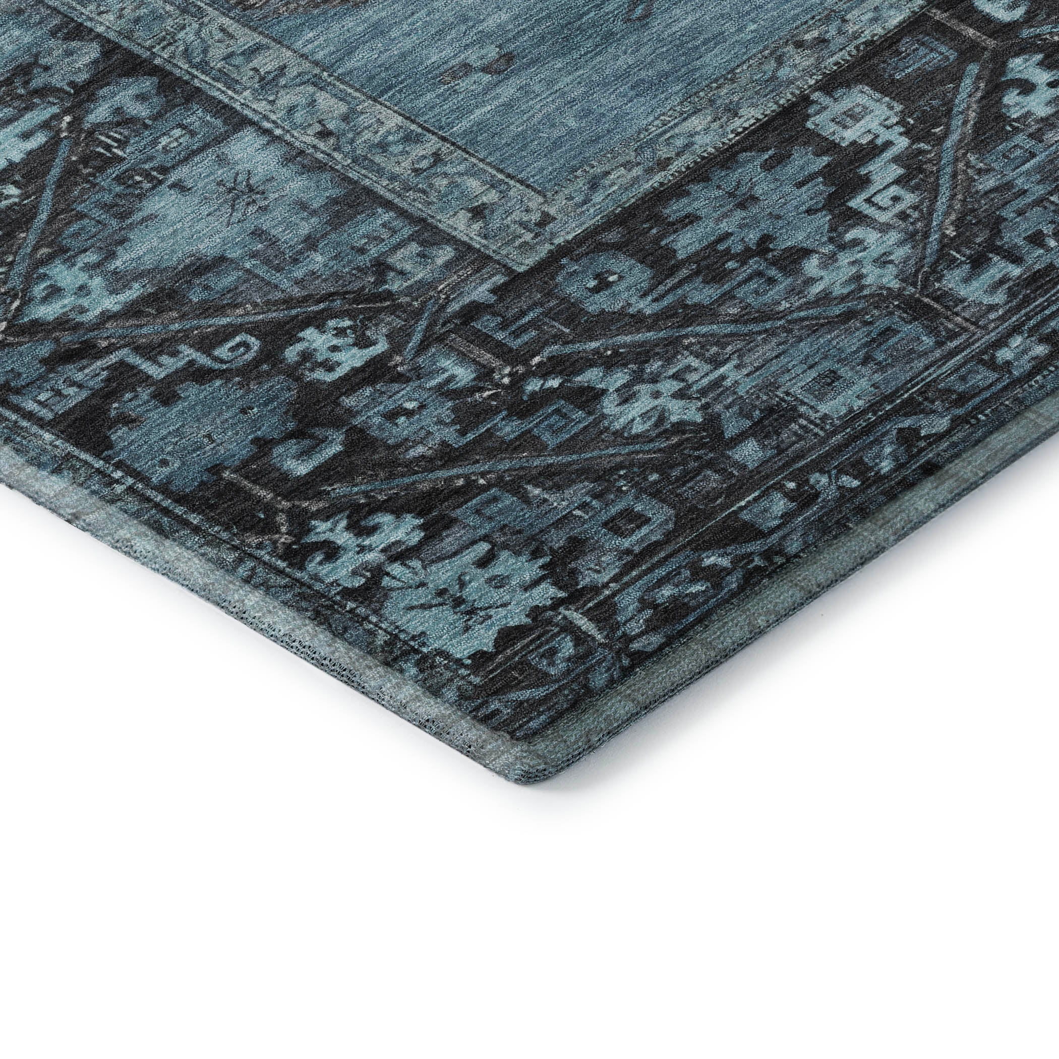 Cusco Machine Washable Traditional Blue Rug 1'8" x 2'6" #shape_Rectangle