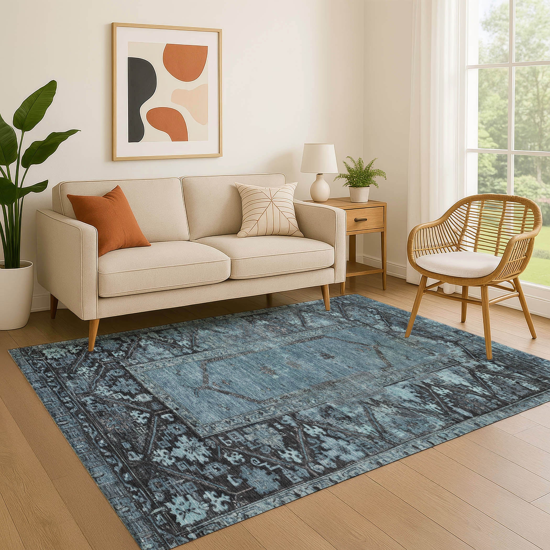 Cusco Machine Washable Traditional Blue Rug 2'6" x 3'10" #shape_Rectangle