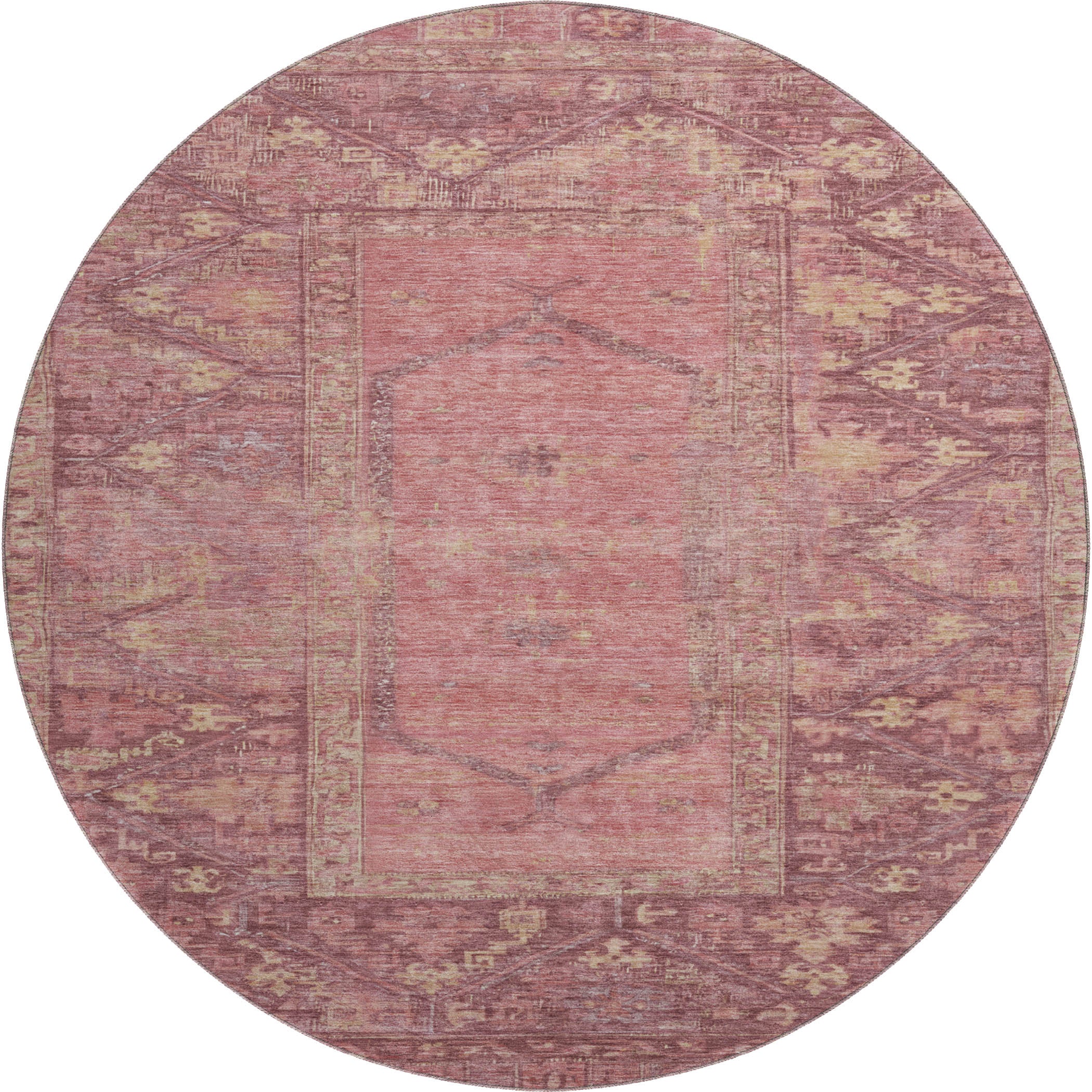 Cusco Machine Washable Traditional Blush Pink Rug 8' x 8' #shape_Round