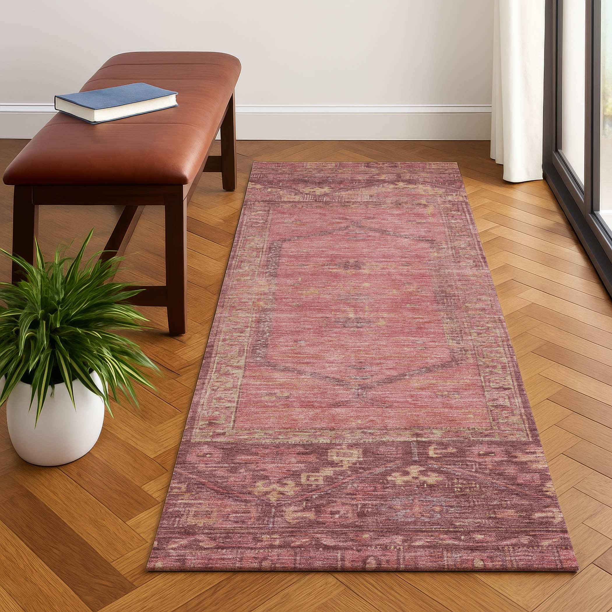 Cusco Machine Washable Traditional Blush Pink Rug 2'3" x 7'6" #shape_Runner