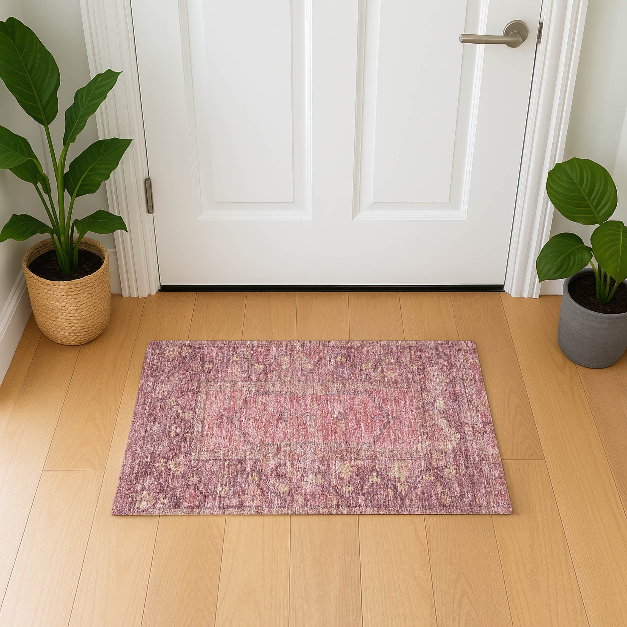 Cusco Machine Washable Traditional Blush Pink Rug 1'8" x 2'6" #shape_Rectangle