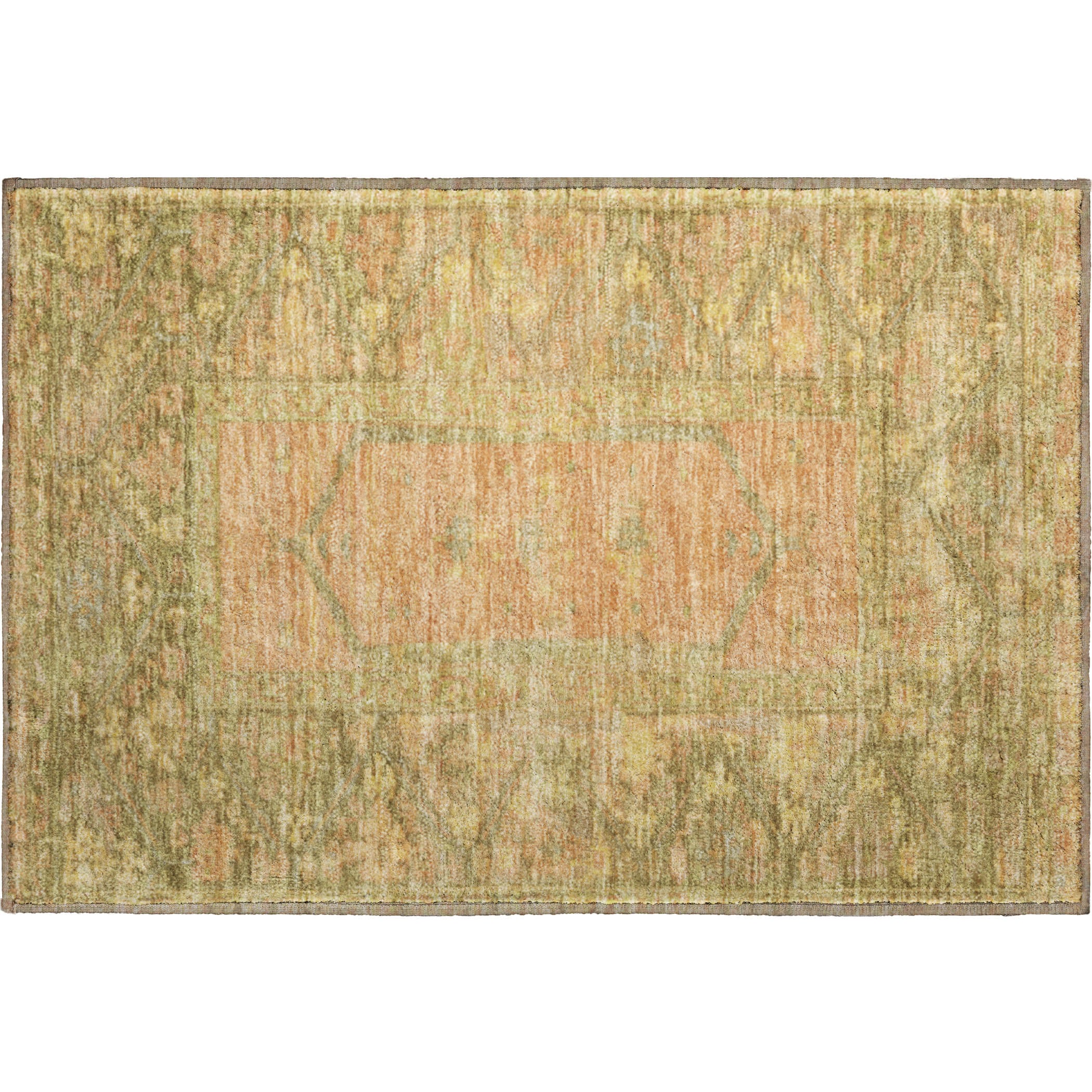 Cusco Machine Washable Traditional Coral Orange Rug 1'8" x 2'6" #shape_Rectangle