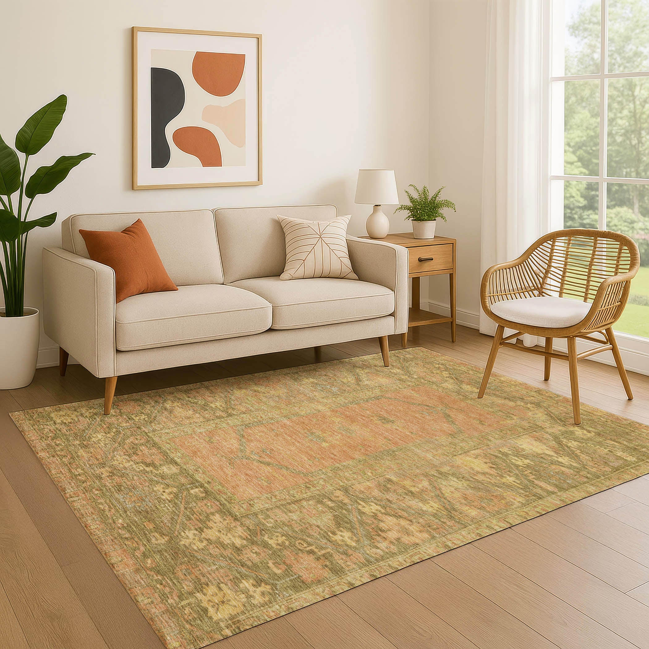 Cusco Machine Washable Traditional Coral Orange Rug 2'6" x 3'10" #shape_Rectangle
