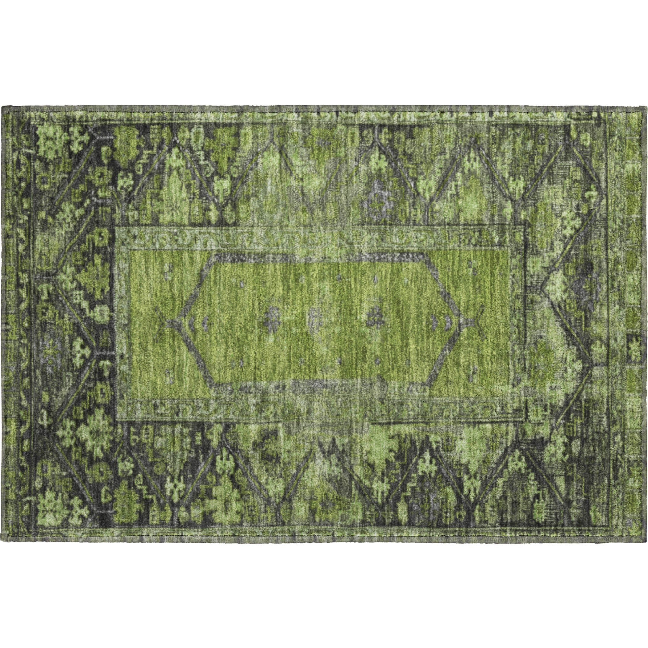 Cusco Machine Washable Traditional Olive Green Rug 1'8" x 2'6" #shape_Rectangle