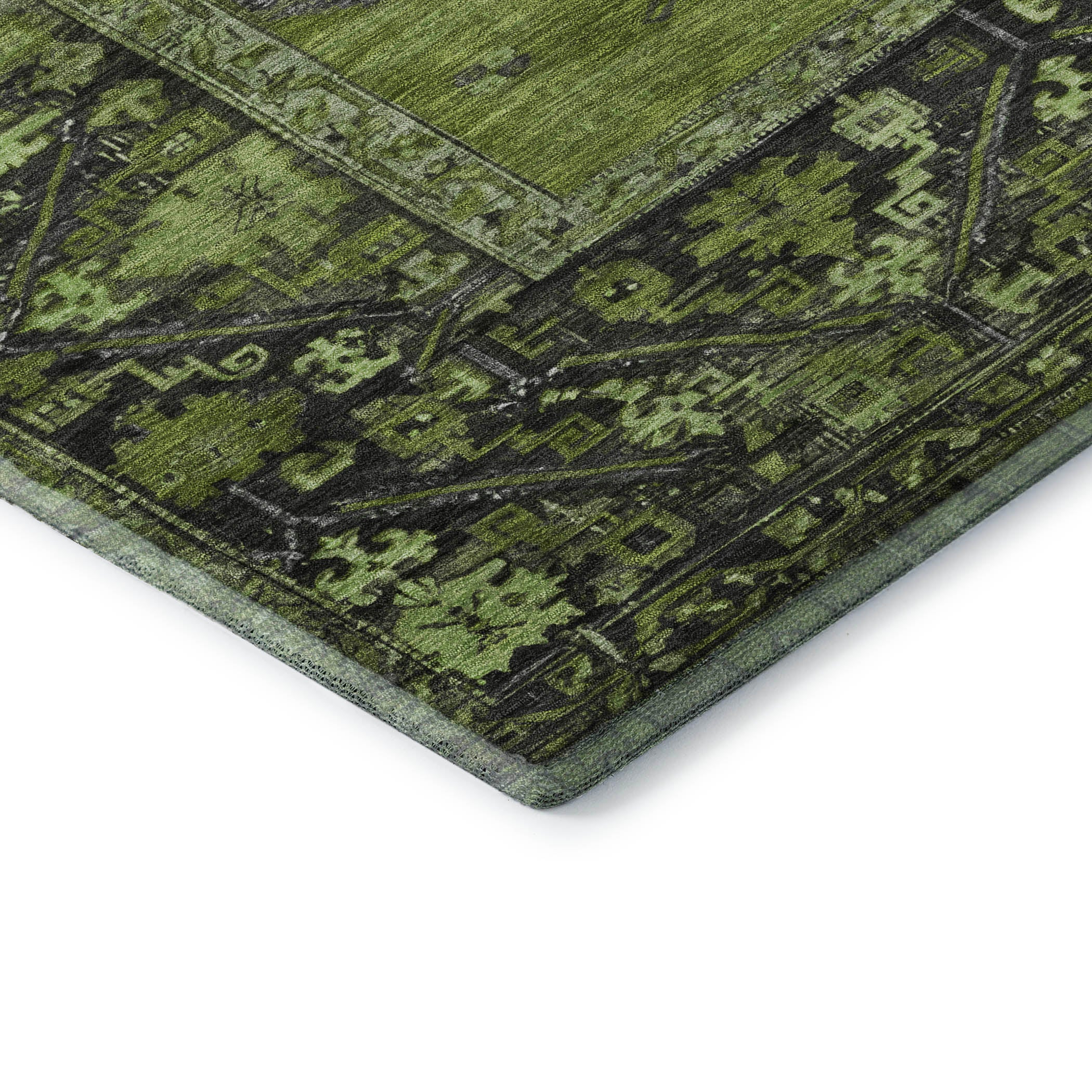 Cusco Machine Washable Traditional Olive Green Rug 1'8" x 2'6" #shape_Rectangle