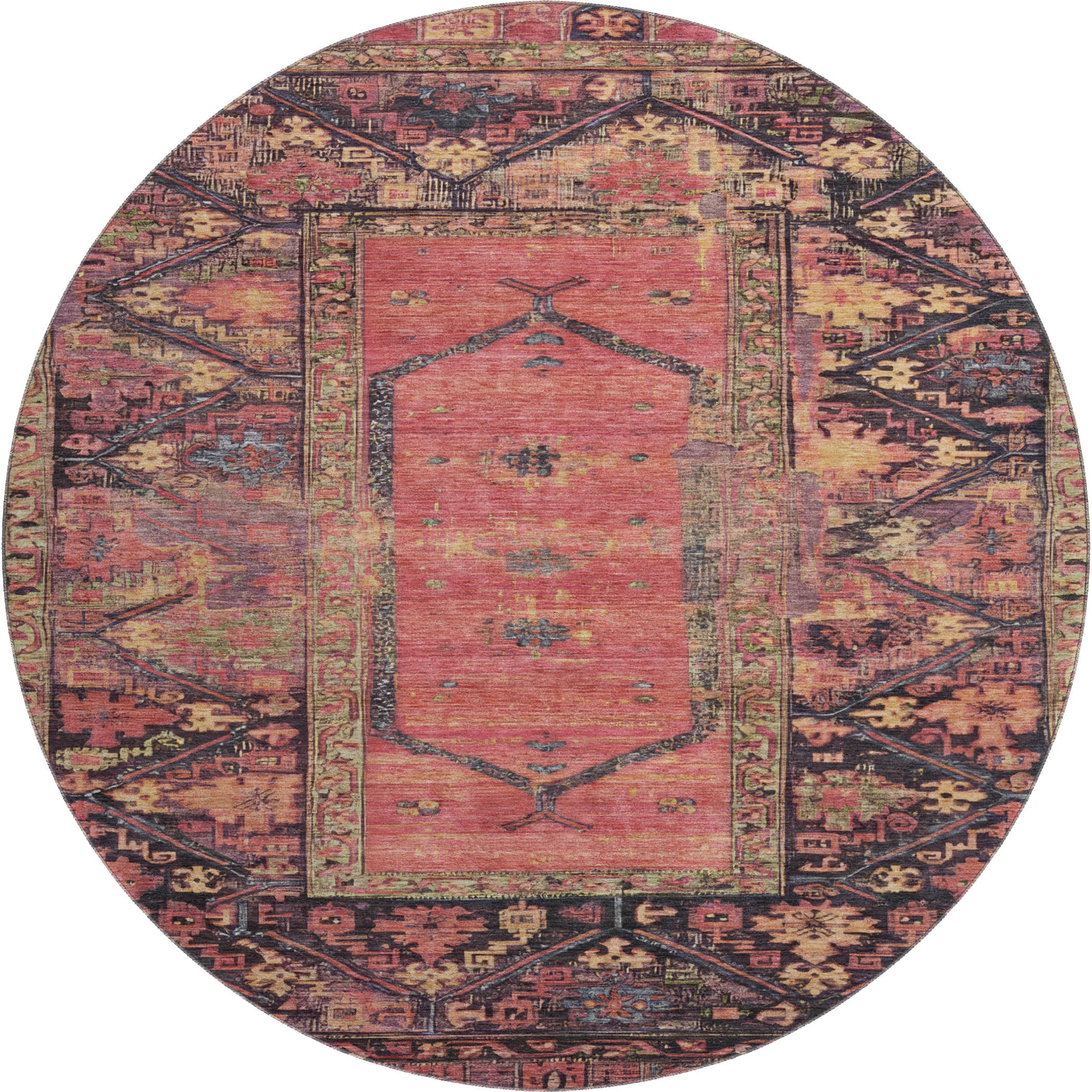 Cusco Machine Washable Traditional Salmon Orange Rug 8' x 8' #shape_Round