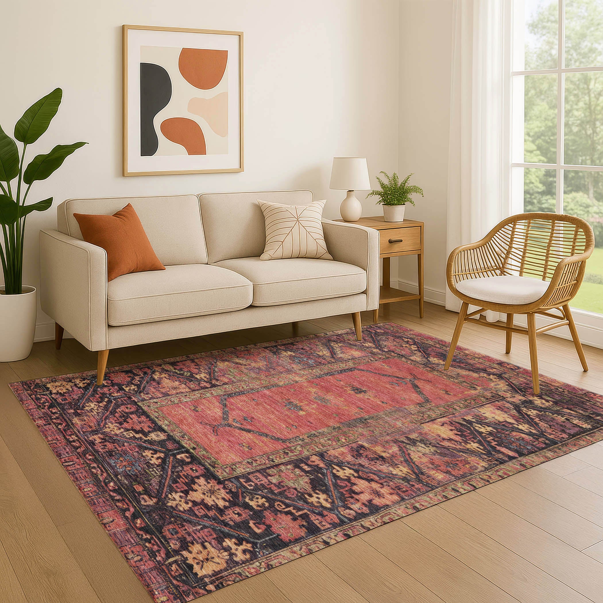 Cusco Machine Washable Traditional Salmon Orange Rug 2'6" x 3'10" #shape_Rectangle