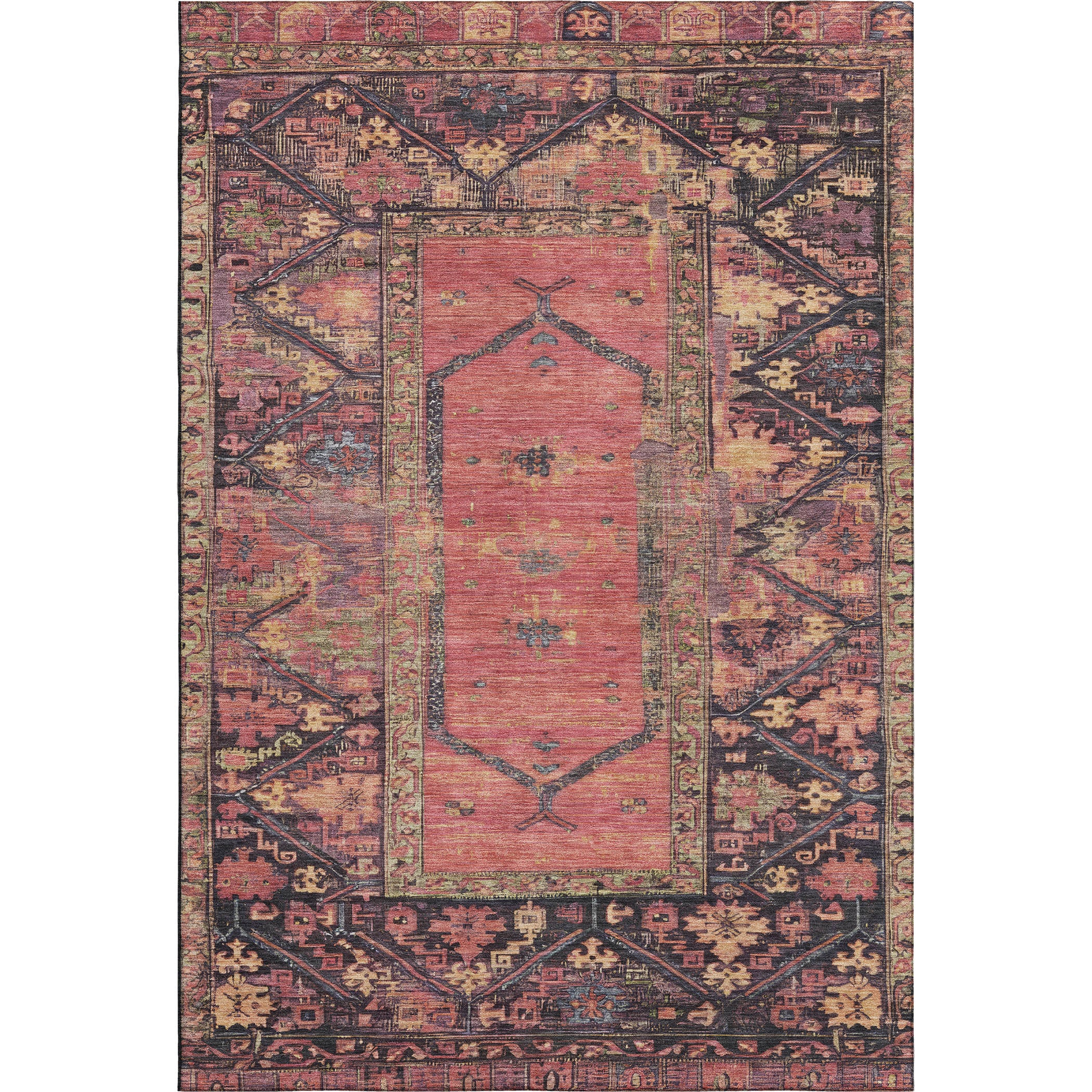 Cusco Machine Washable Traditional Salmon Orange Rug 2'6" x 3'10" #shape_Rectangle