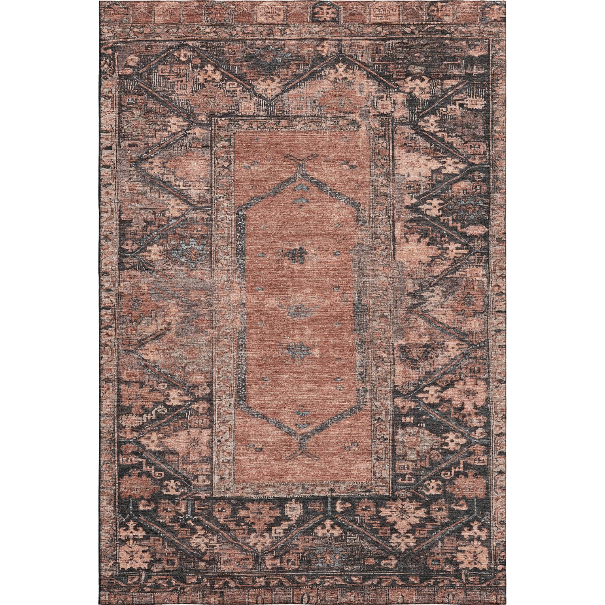 Cusco Machine Washable Traditional Terracotta Orange Rug 2'6" x 3'10" #shape_Rectangle