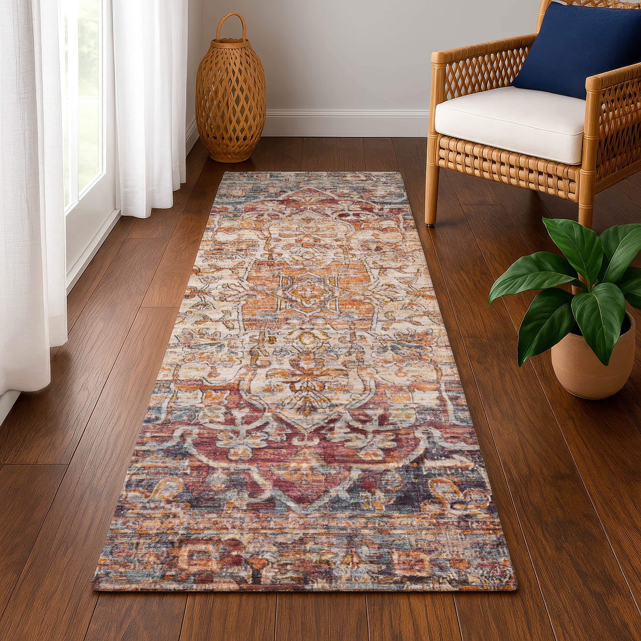 Ghent Machine Washable Traditional Copper Orange Rug 2'3" x 7'6" #shape_Runner