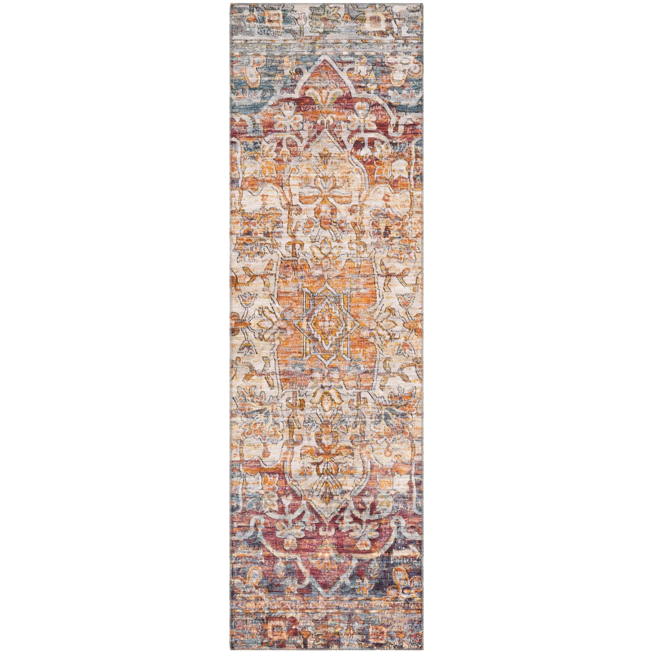 Ghent Machine Washable Traditional Copper Orange Rug 2'3" x 7'6" #shape_Runner