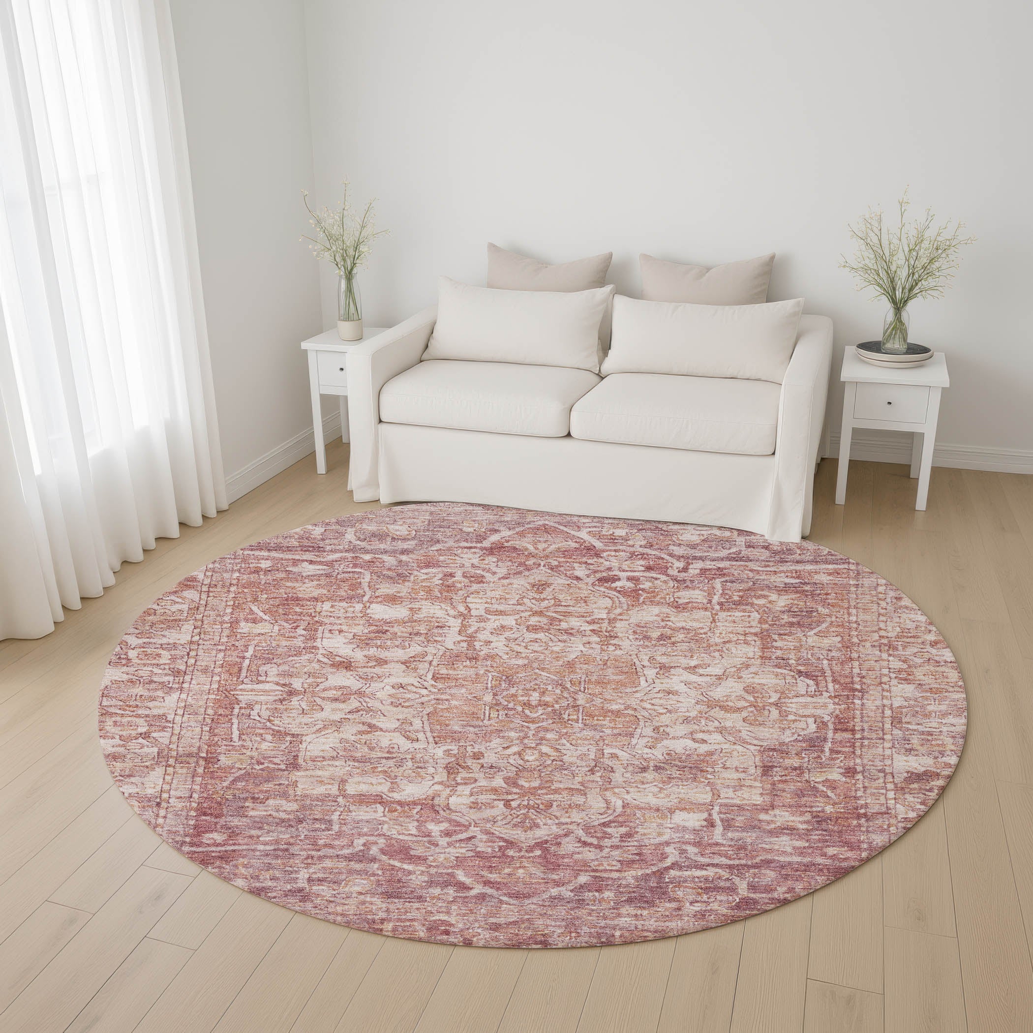Ghent Machine Washable Traditional Paprika Orange Rug 8' x 8' #shape_Round