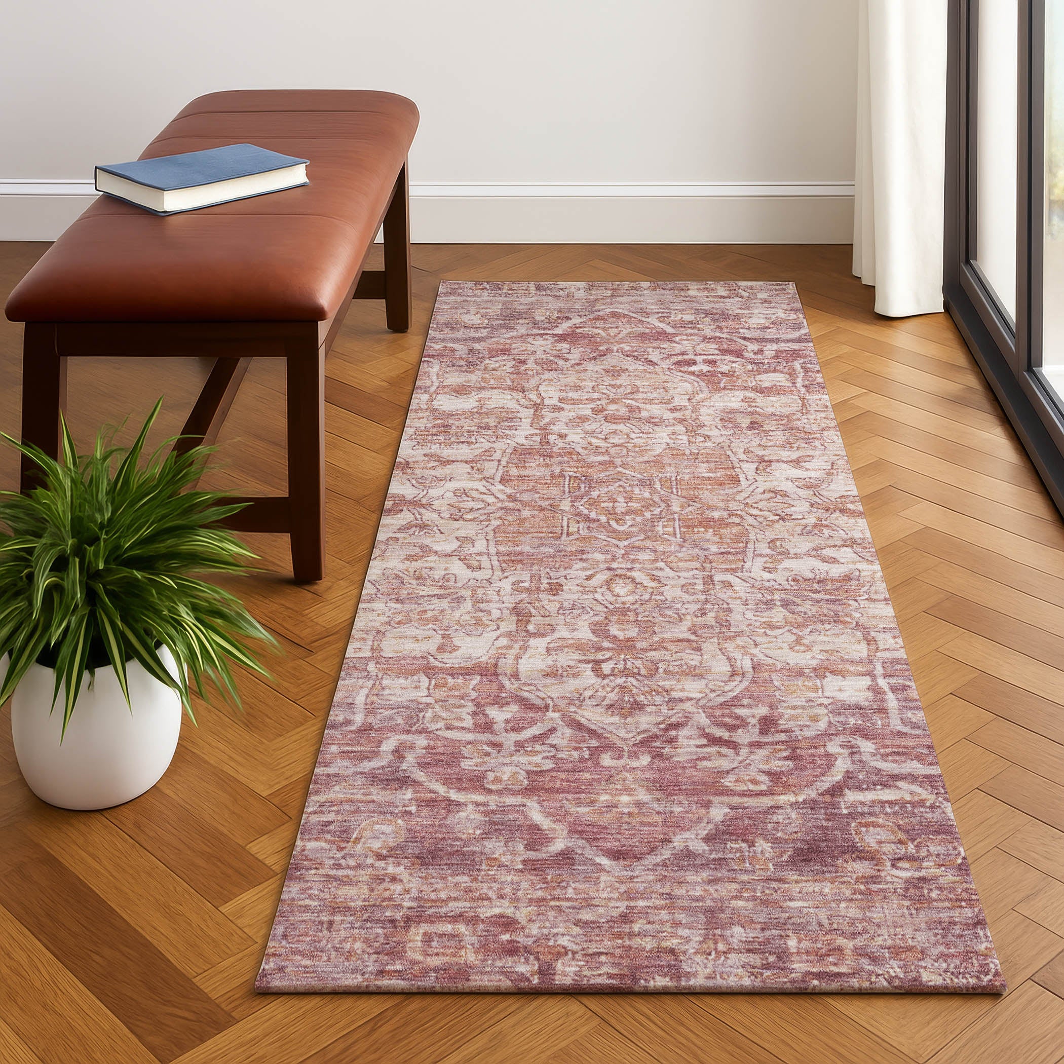 Ghent Machine Washable Traditional Paprika Orange Rug 2'3" x 7'6" #shape_Runner