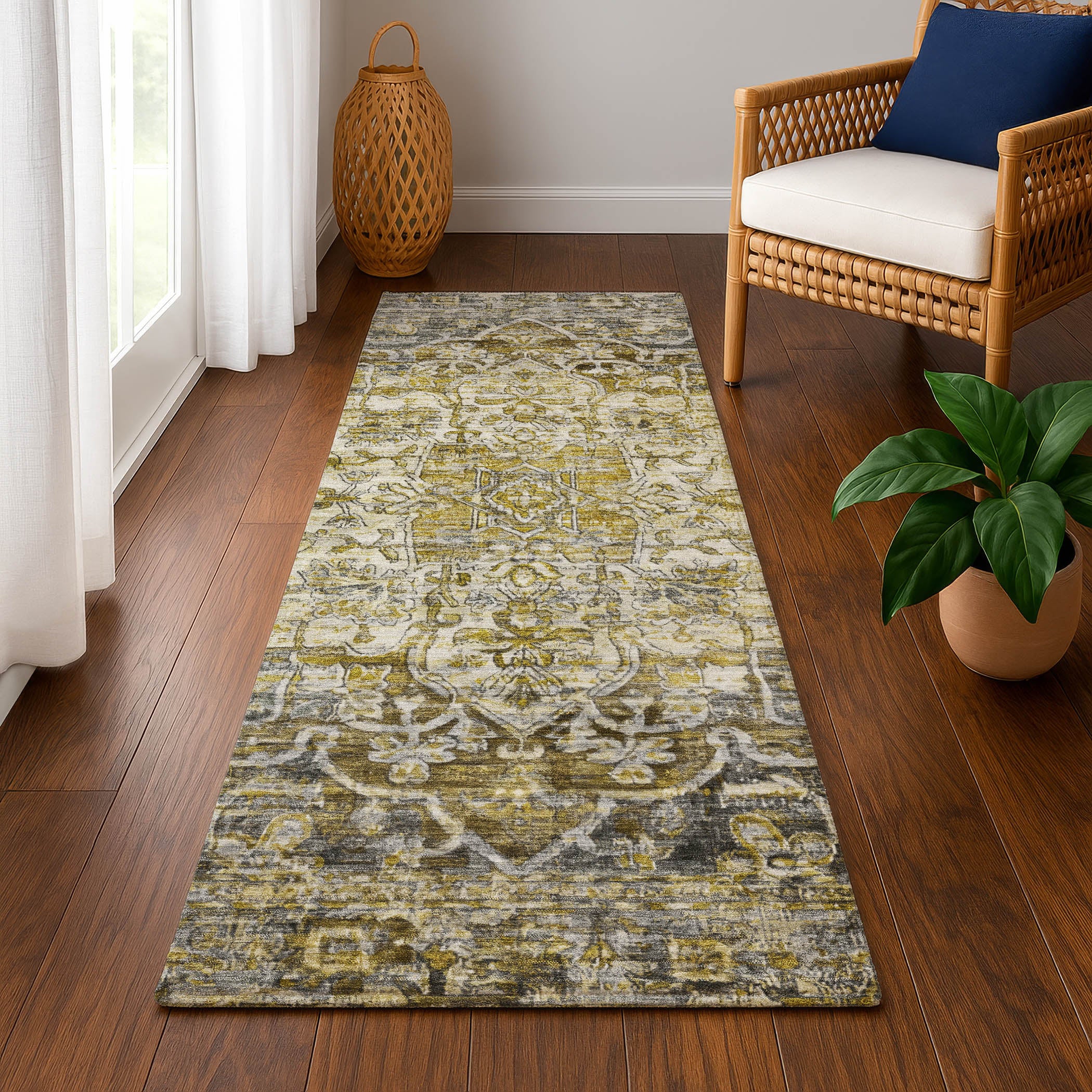 Ghent Machine Washable Traditional Pewter Gray Rug 2'3" x 7'6" #shape_Runner