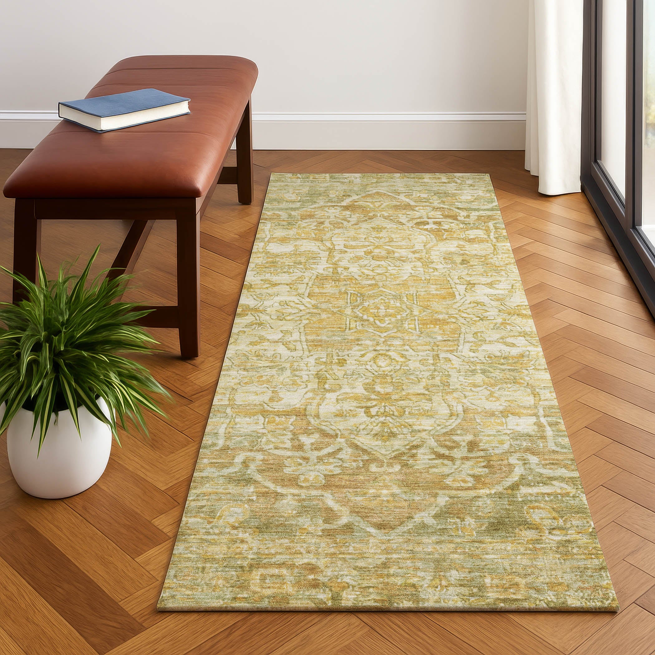 Ghent Machine Washable Traditional Tan Brown Rug 2'3" x 7'6" #shape_Runner
