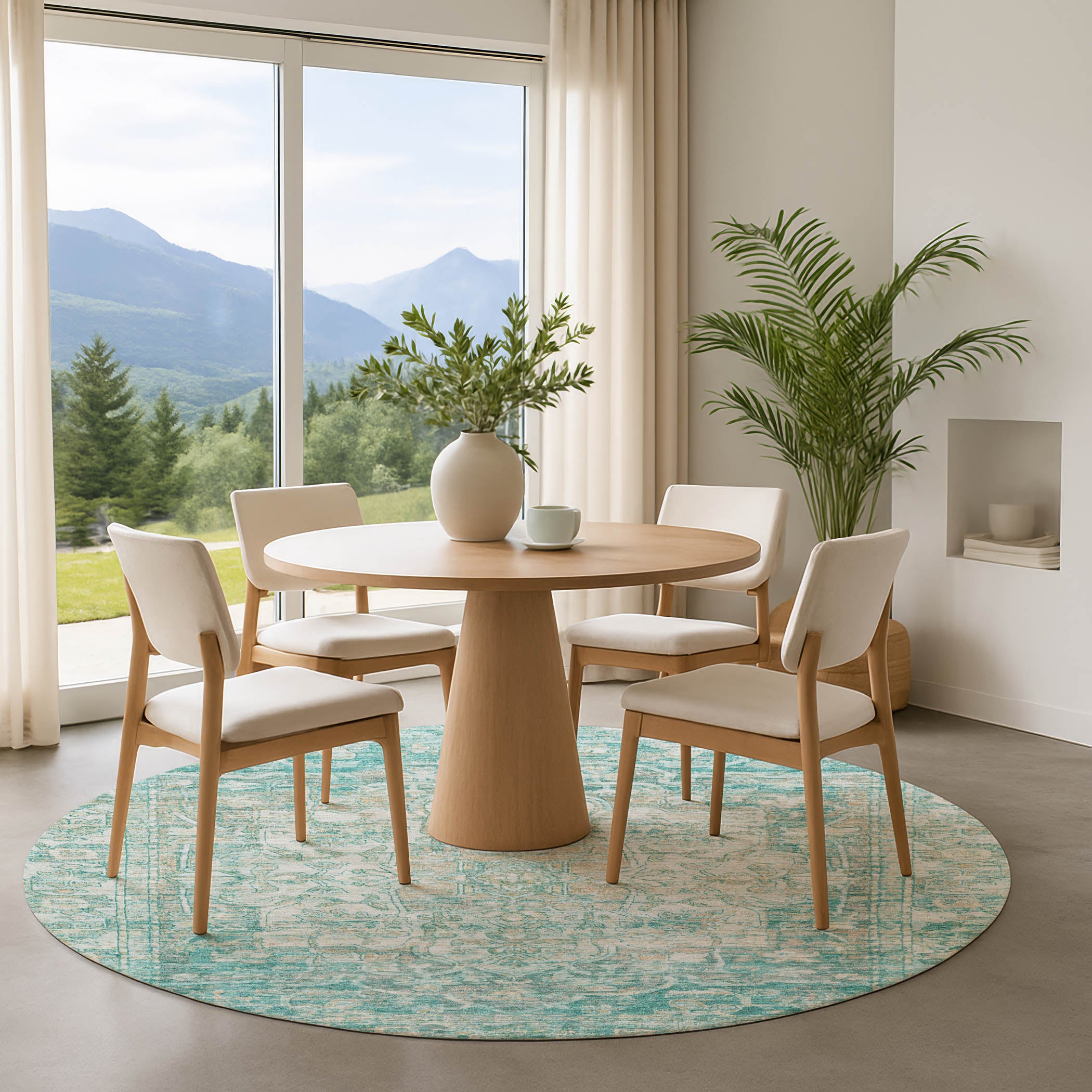 Ghent Machine Washable Traditional Teal Rug 8' x 8' #shape_Round