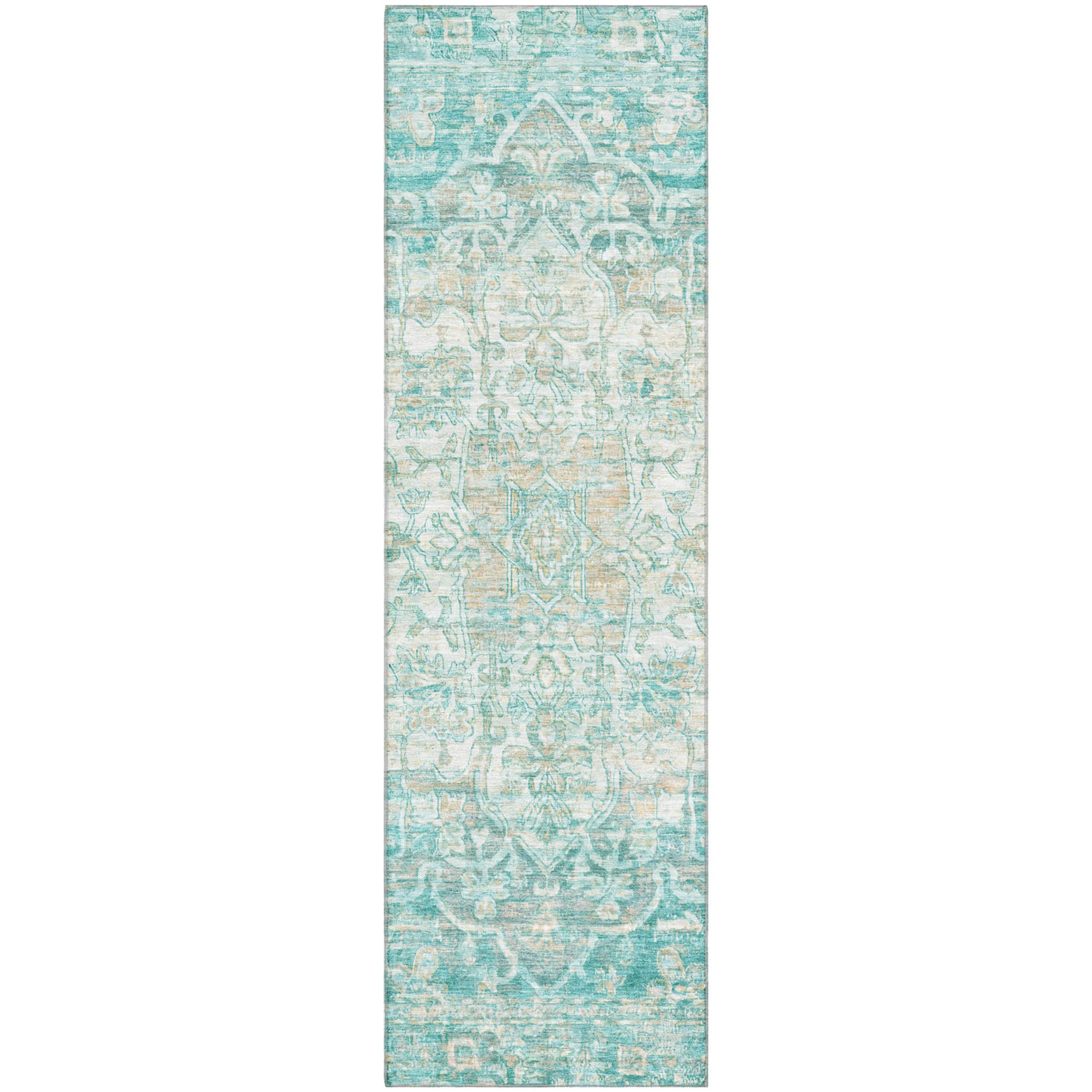 Ghent Machine Washable Traditional Teal Rug 2'3" x 7'6" #shape_Runner