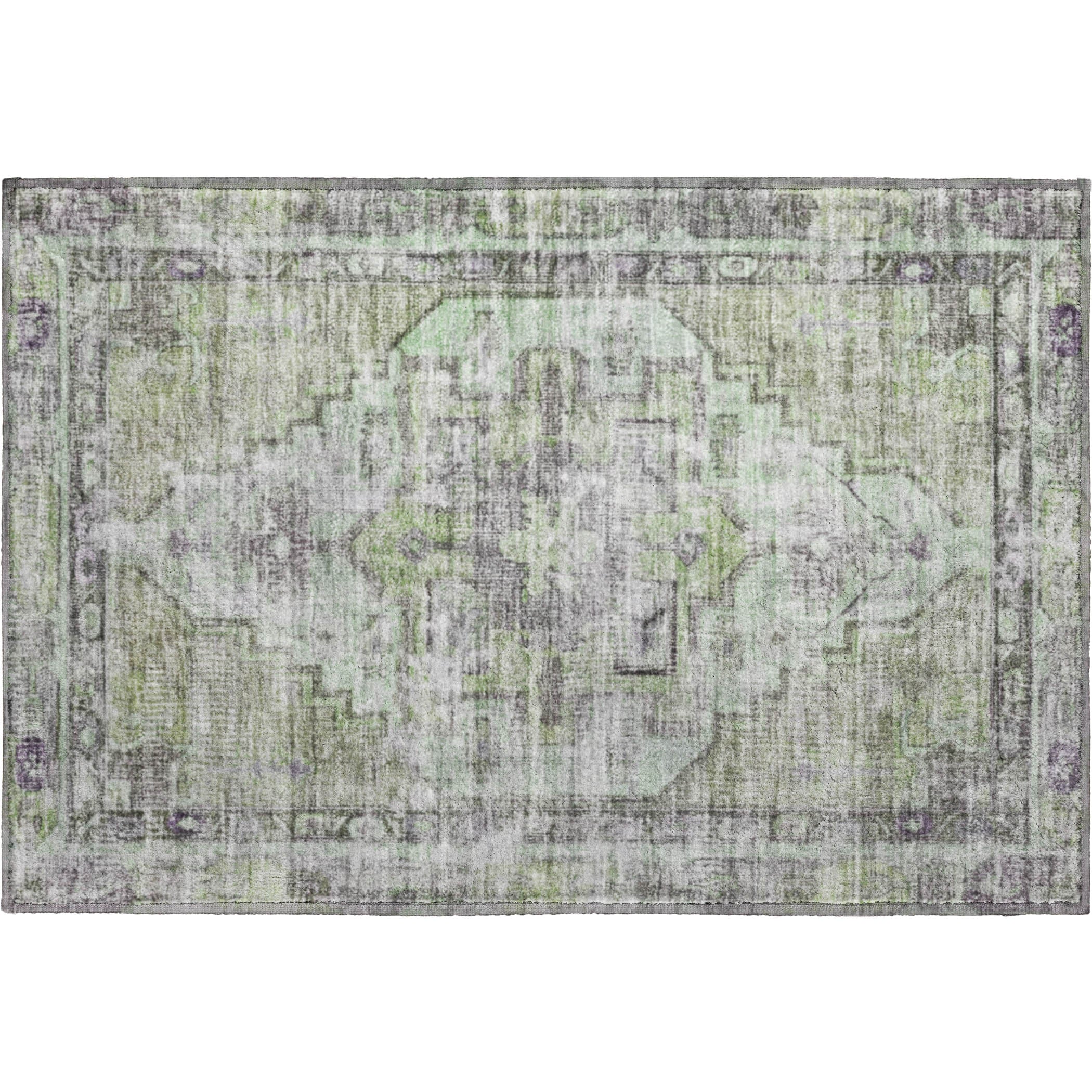 Istanbul Machine Washable Traditional Aloe Green Rug 1'8" x 2'6" #shape_Rectangle