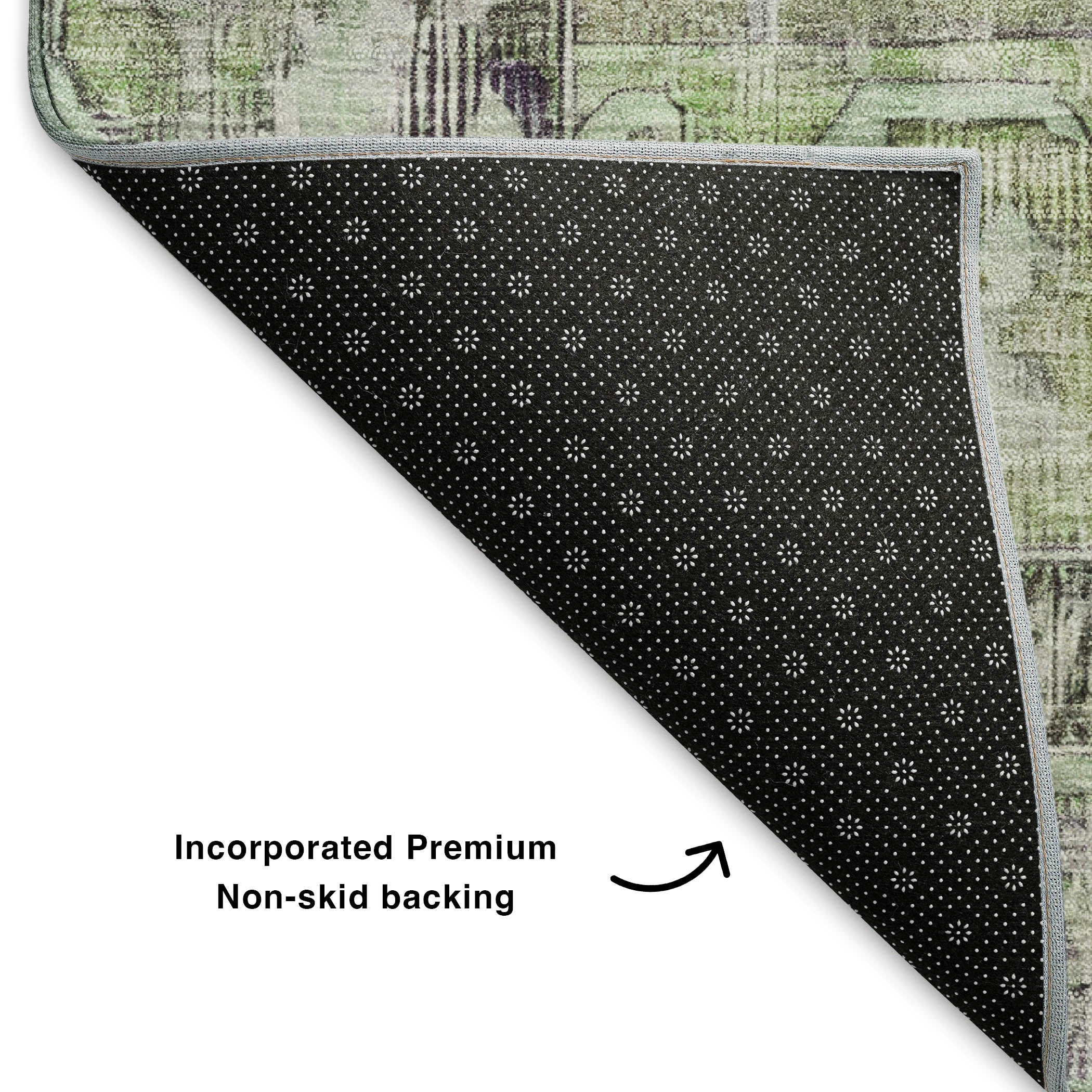 Istanbul Machine Washable Traditional Aloe Green Rug 1'8" x 2'6" #shape_Rectangle