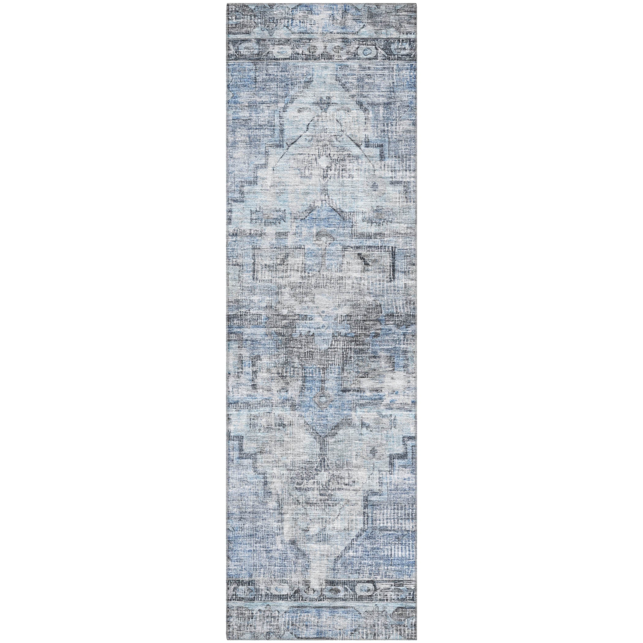 Istanbul Machine Washable Traditional Blue Rug 2'3" x 7'6" #shape_Runner