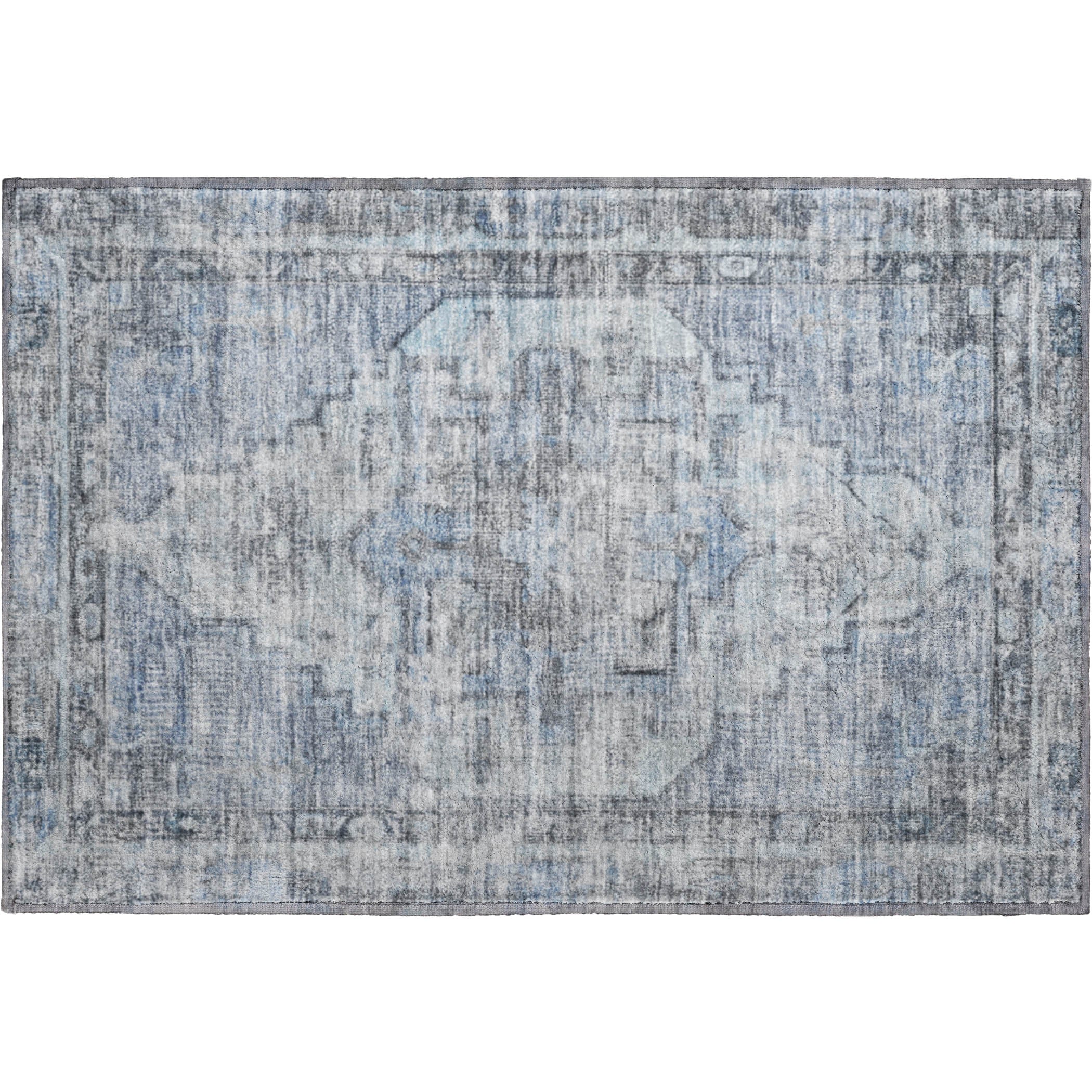 Istanbul Machine Washable Traditional Blue Rug 1'8" x 2'6" #shape_Rectangle