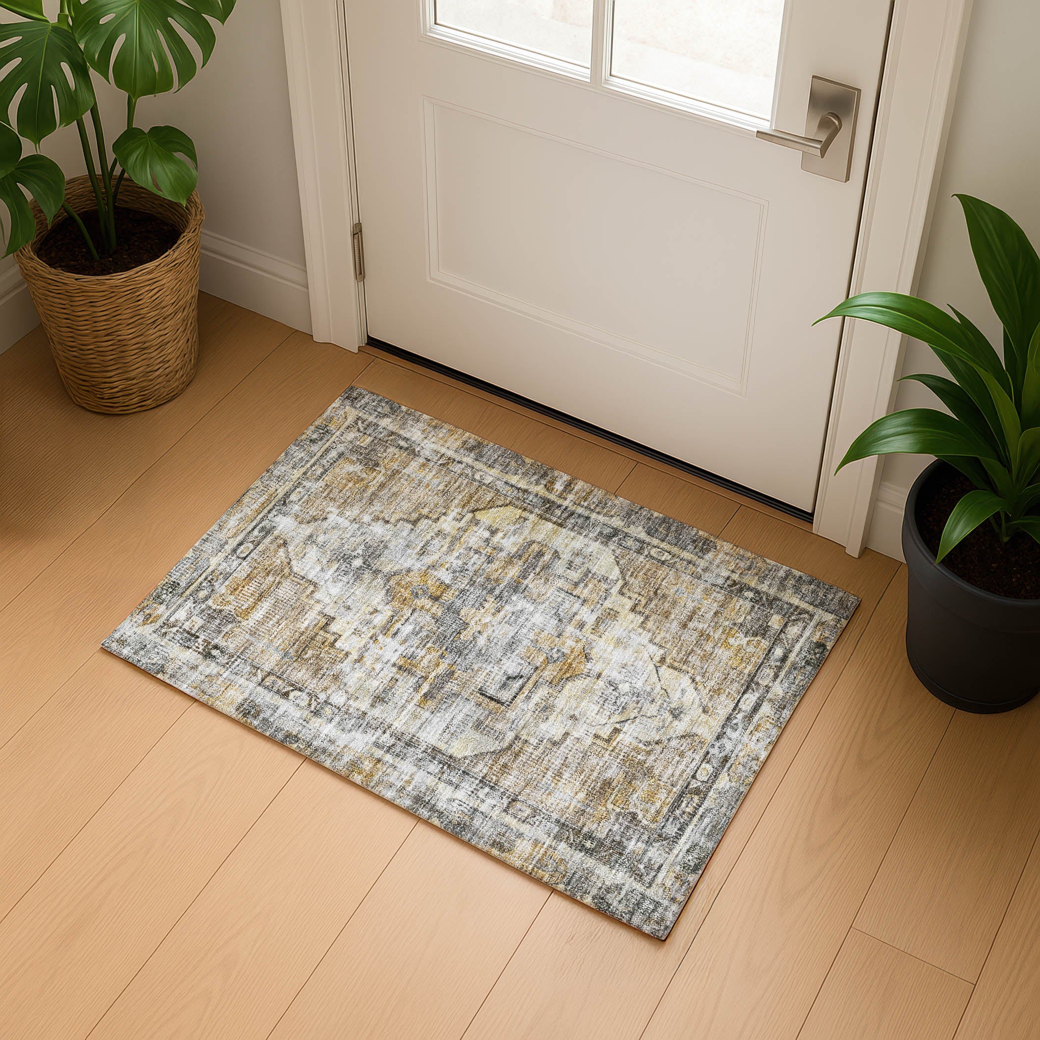 Istanbul Machine Washable Traditional Brown Rug 1'8" x 2'6" #shape_Rectangle