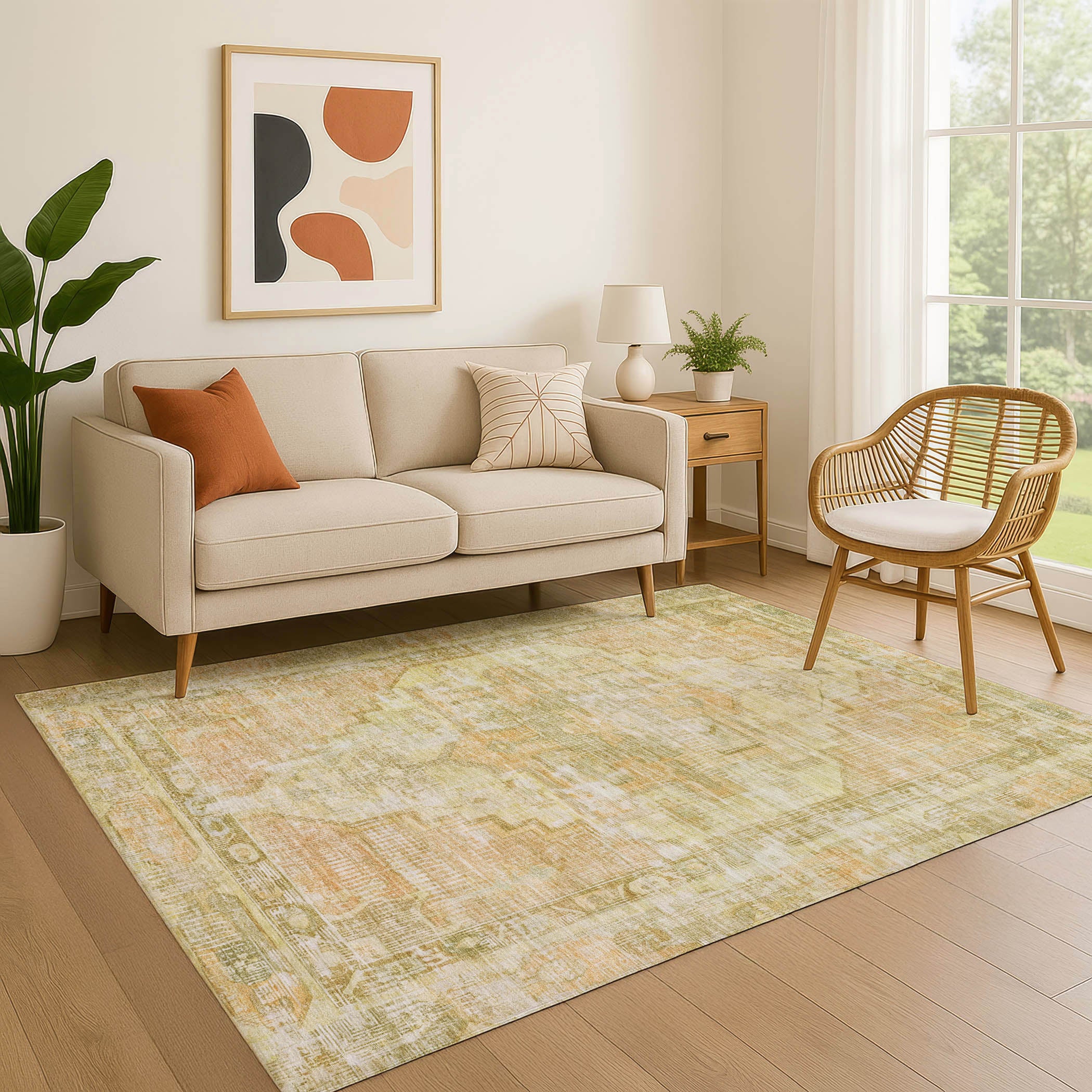 Istanbul Machine Washable Traditional Gold Rug 2'6" x 3'10" #shape_Rectangle