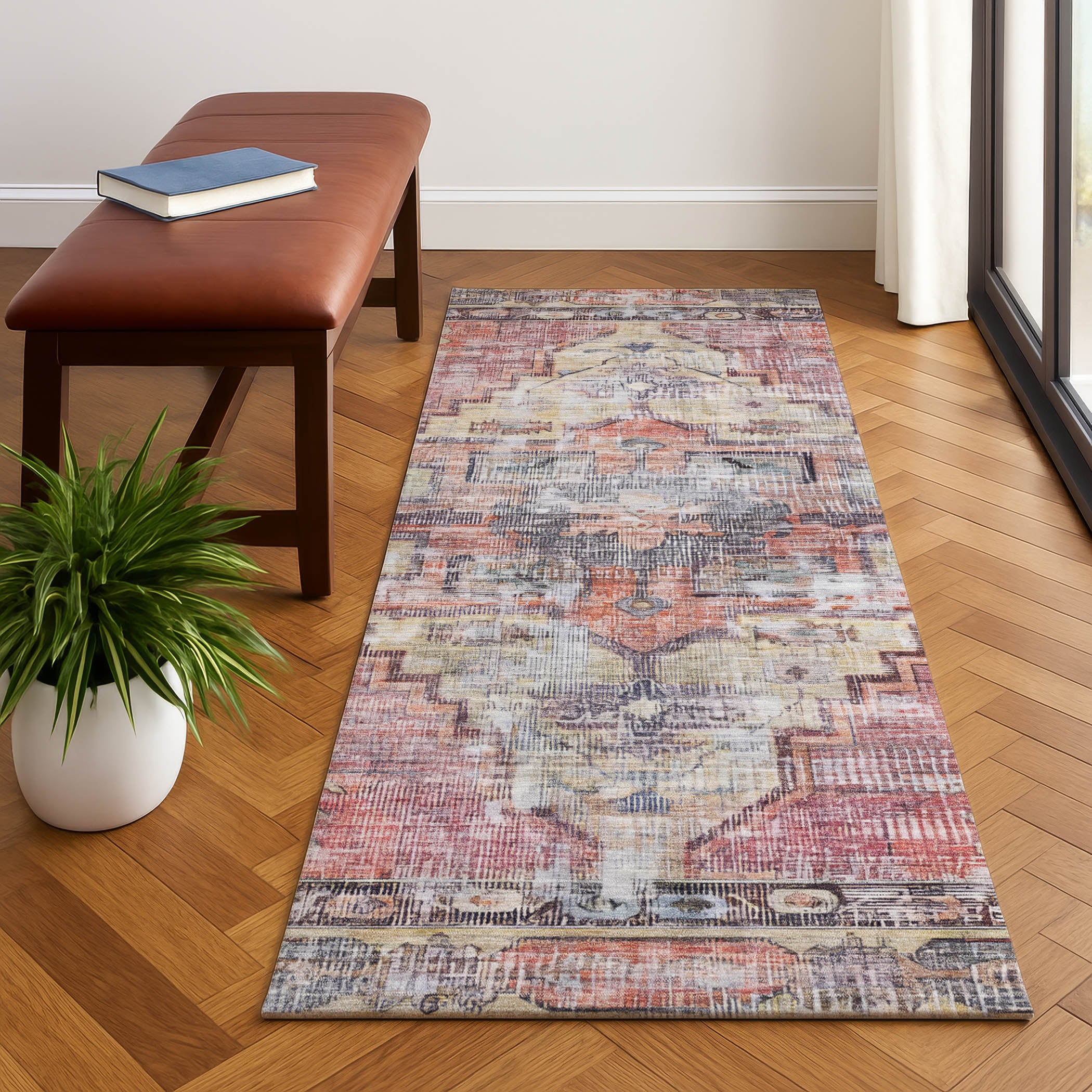 Istanbul Machine Washable Traditional Paprika Orange Rug 2'3" x 7'6" #shape_Runner