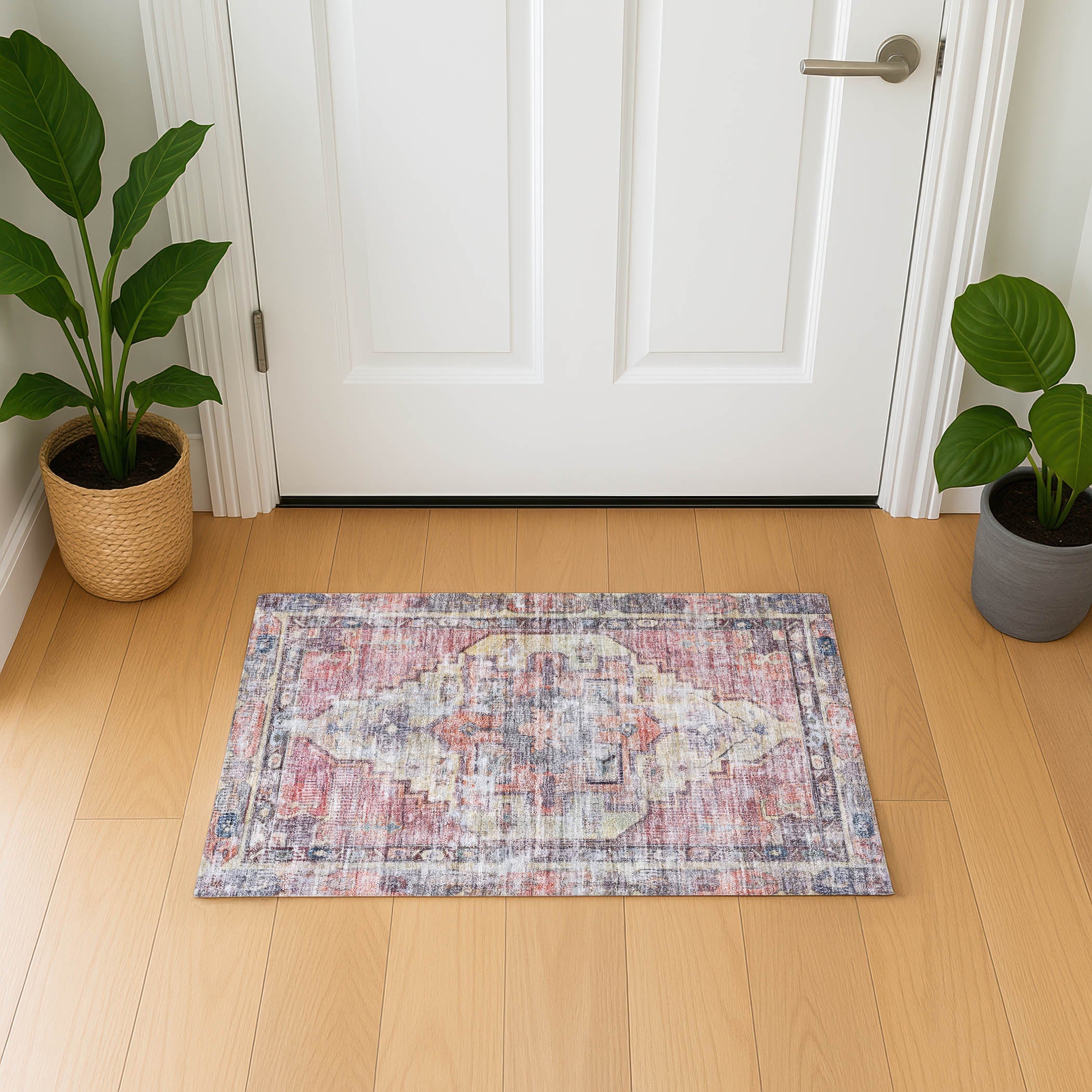 Istanbul Machine Washable Traditional Paprika Orange Rug 1'8" x 2'6" #shape_Rectangle