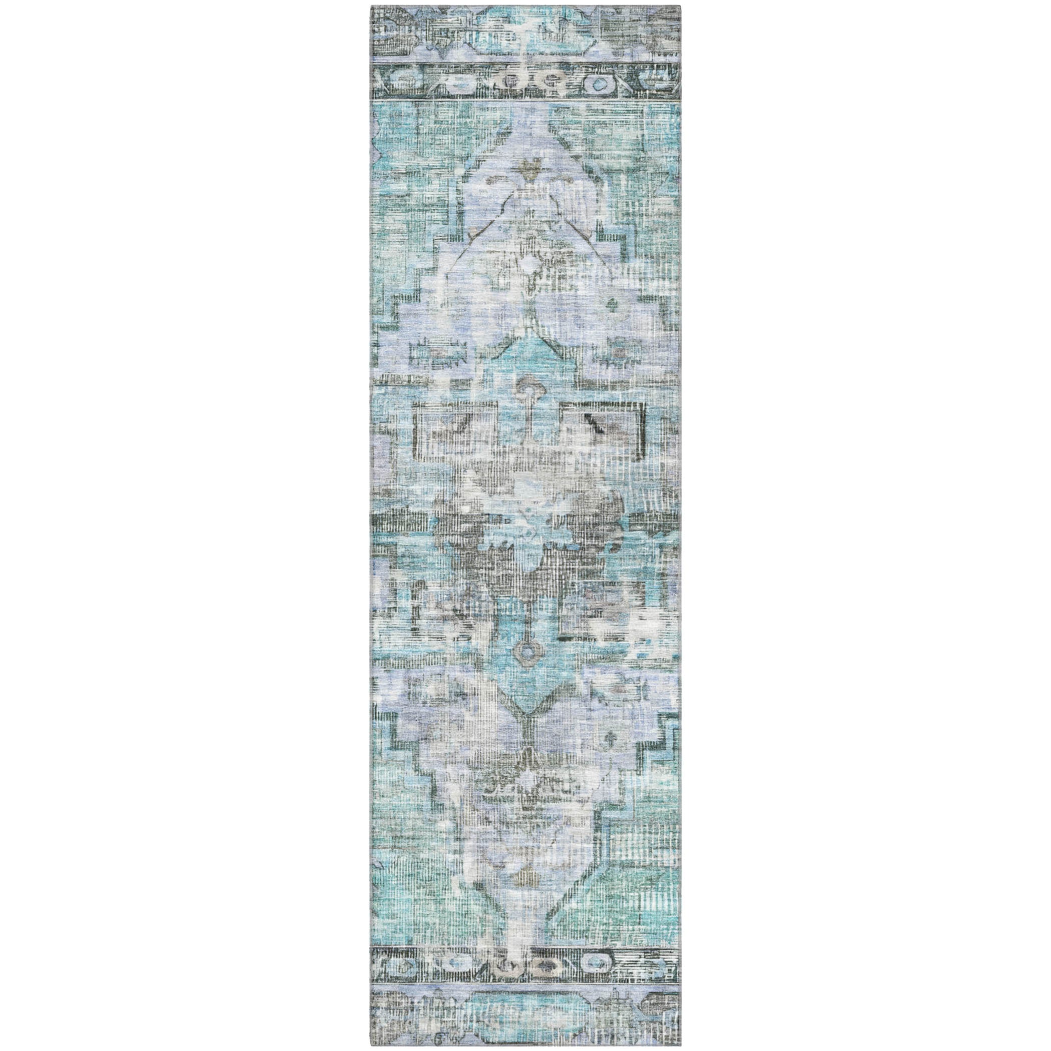 Istanbul Machine Washable Traditional Teal Rug 2'3" x 7'6" #shape_Runner