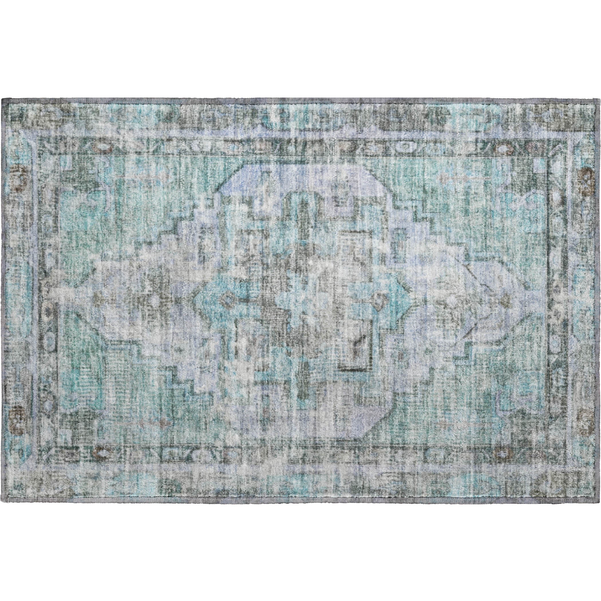 Istanbul Machine Washable Traditional Teal Rug 1'8" x 2'6" #shape_Rectangle