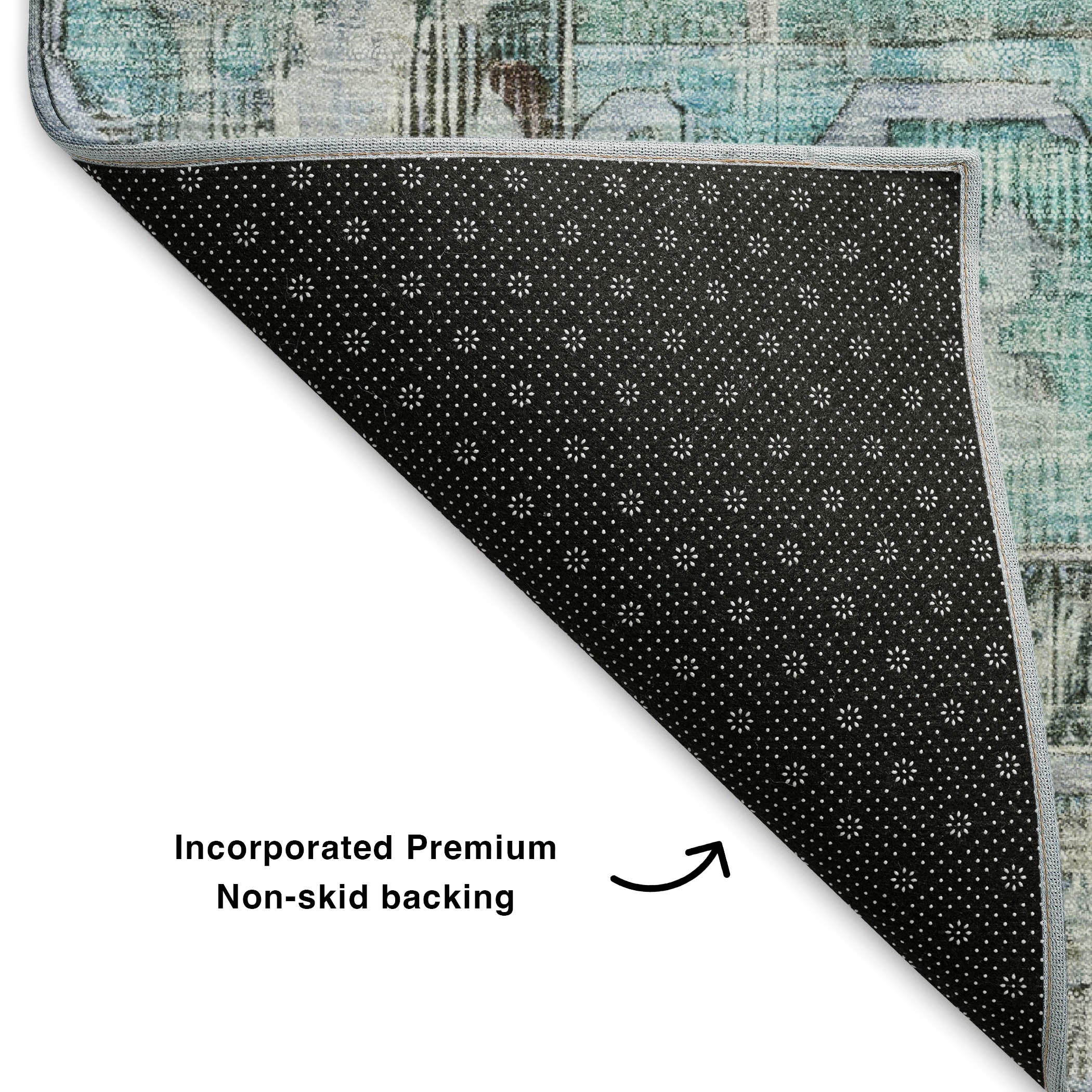 Istanbul Machine Washable Traditional Teal Rug 1'8" x 2'6" #shape_Rectangle