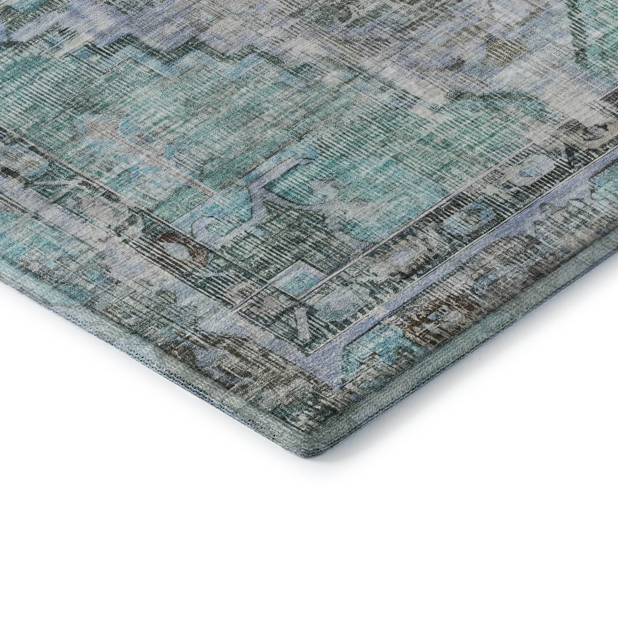 Istanbul Machine Washable Traditional Teal Rug 1'8" x 2'6" #shape_Rectangle