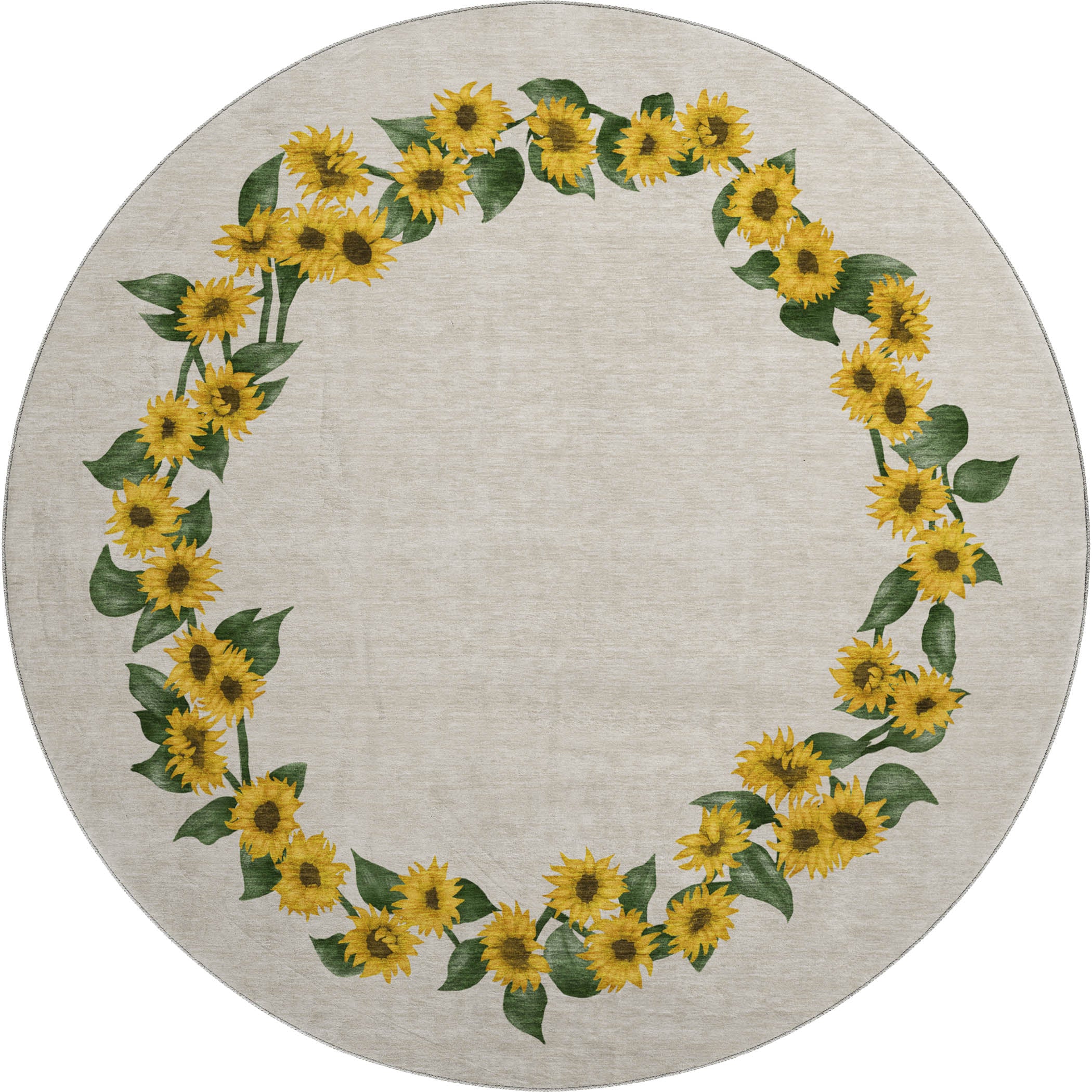 Split Machine Washable Kitchen Yellow Beige Rug 8' x 8' #shape_Round