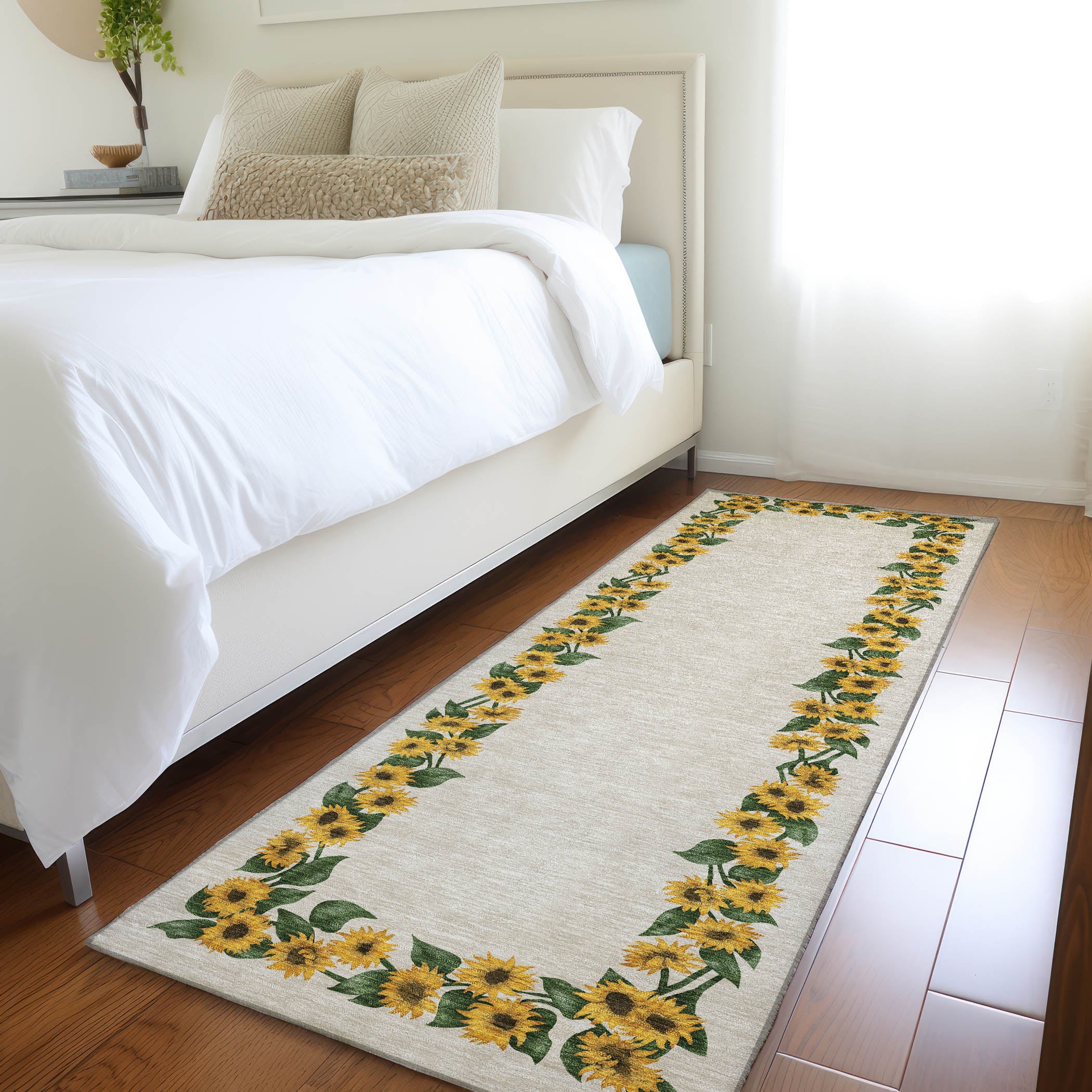 Split Machine Washable Kitchen Yellow Beige Rug 2'3" x 7'6" #shape_Runner