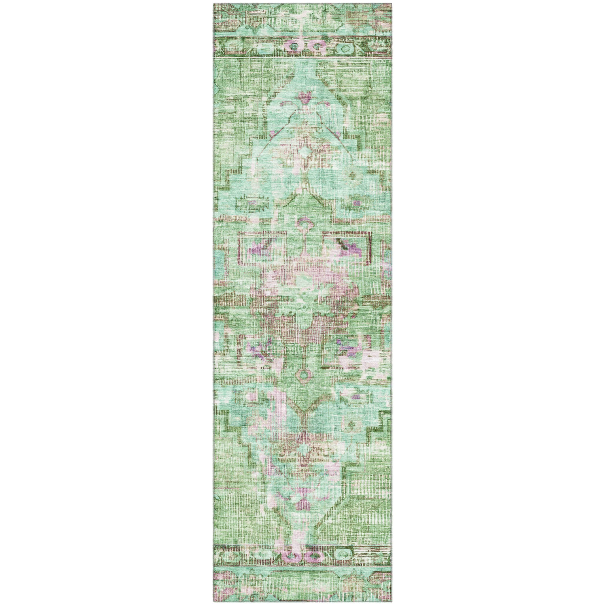 Lima Machine Washable Traditional Aloe Green Rug 2'3" x 7'6" #shape_Runner