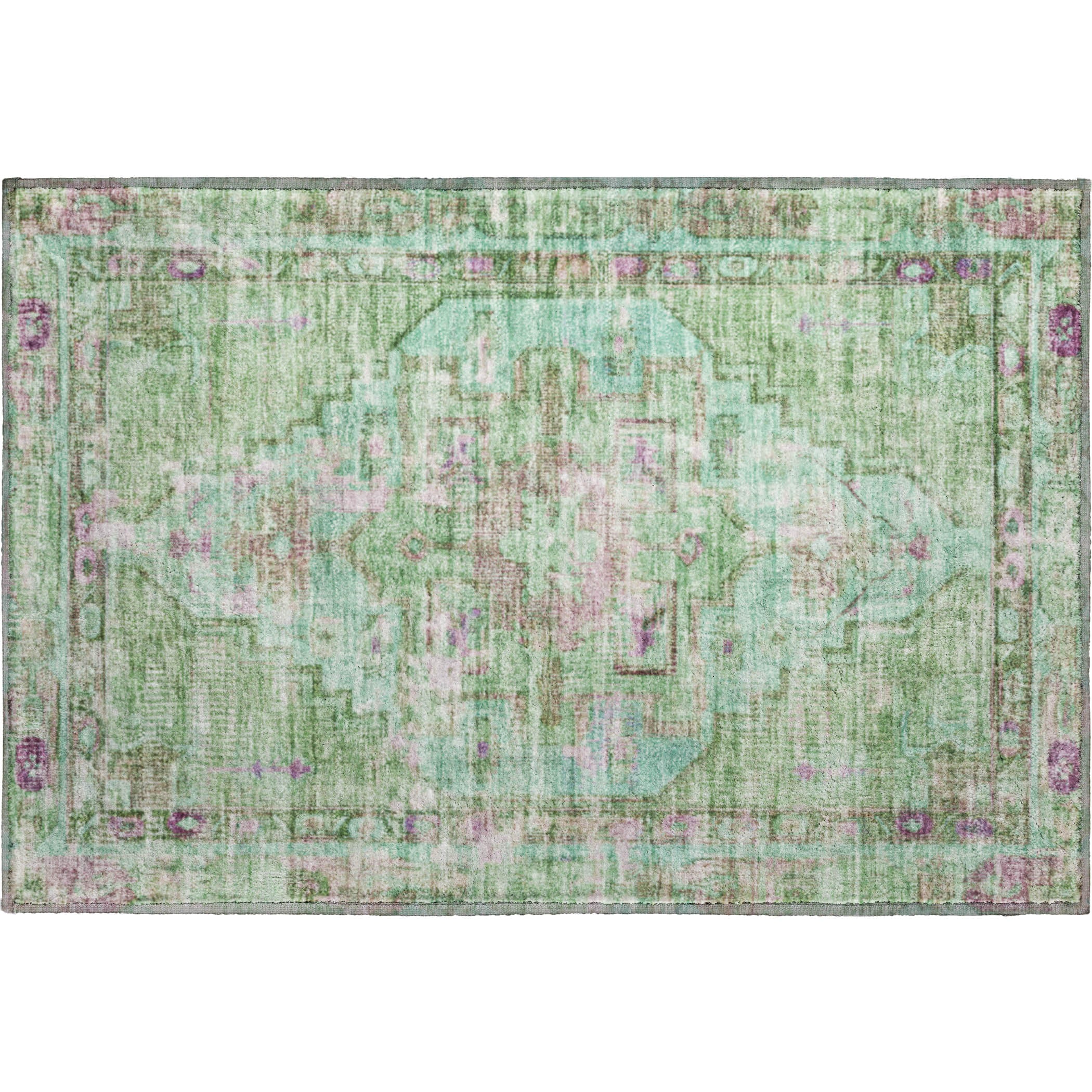 Lima Machine Washable Traditional Aloe Green Rug 1'8" x 2'6" #shape_Rectangle