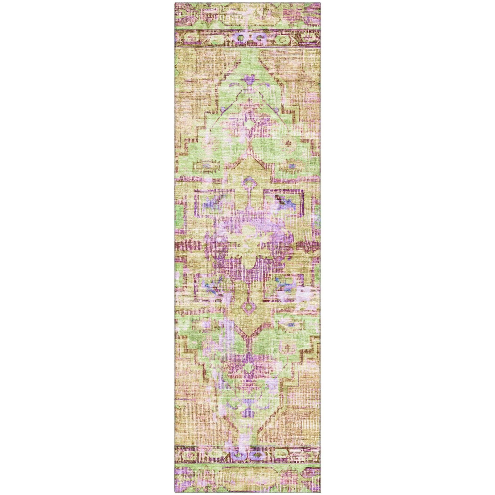 Lima Machine Washable Traditional Lime Green Rug 2'3" x 7'6" #shape_Runner