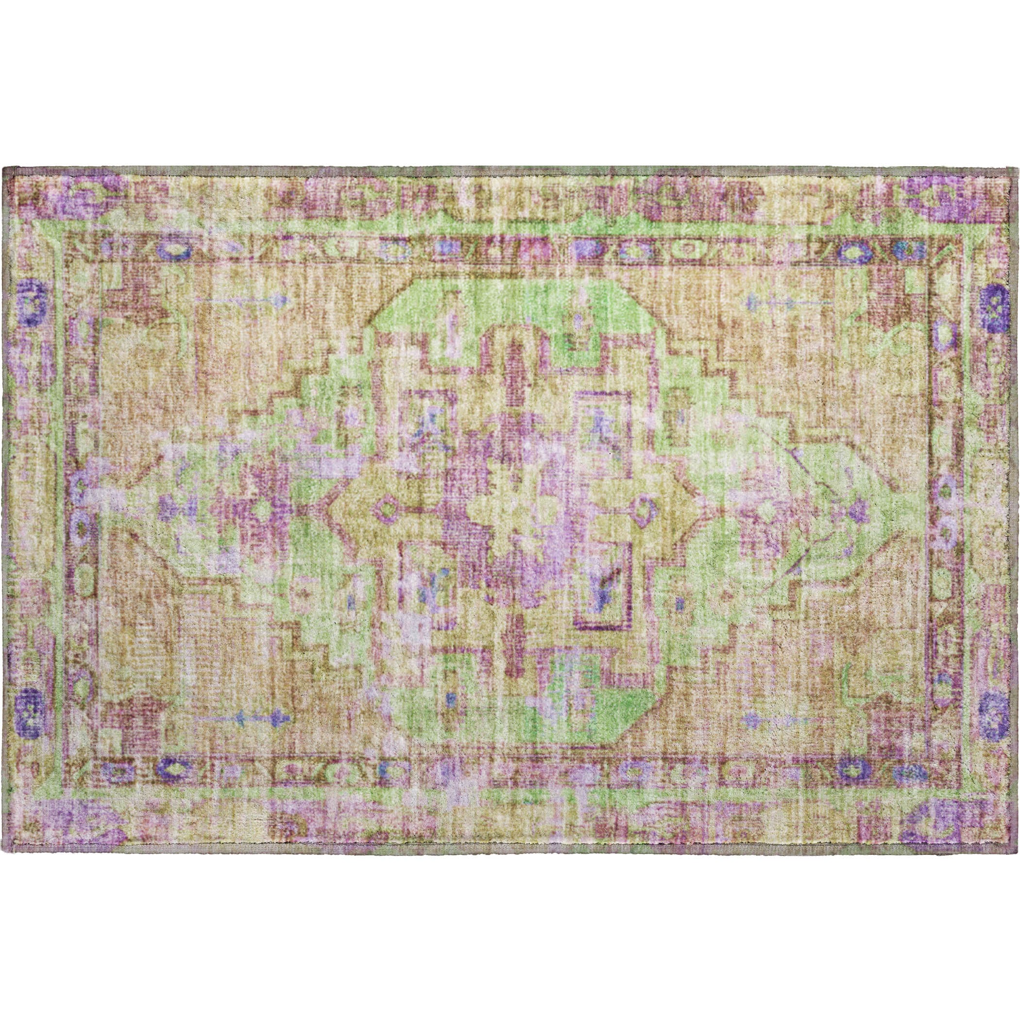 Lima Machine Washable Traditional Lime Green Rug 1'8" x 2'6" #shape_Rectangle