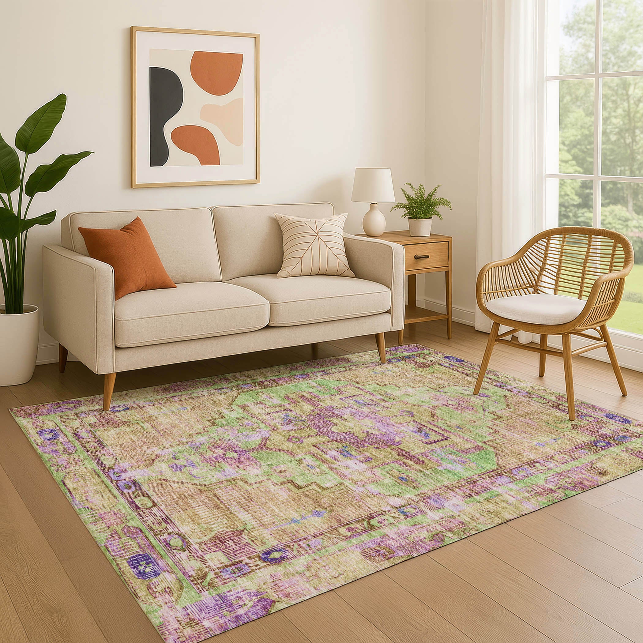 Lima Machine Washable Traditional Lime Green Rug 2'6" x 3'10" #shape_Rectangle