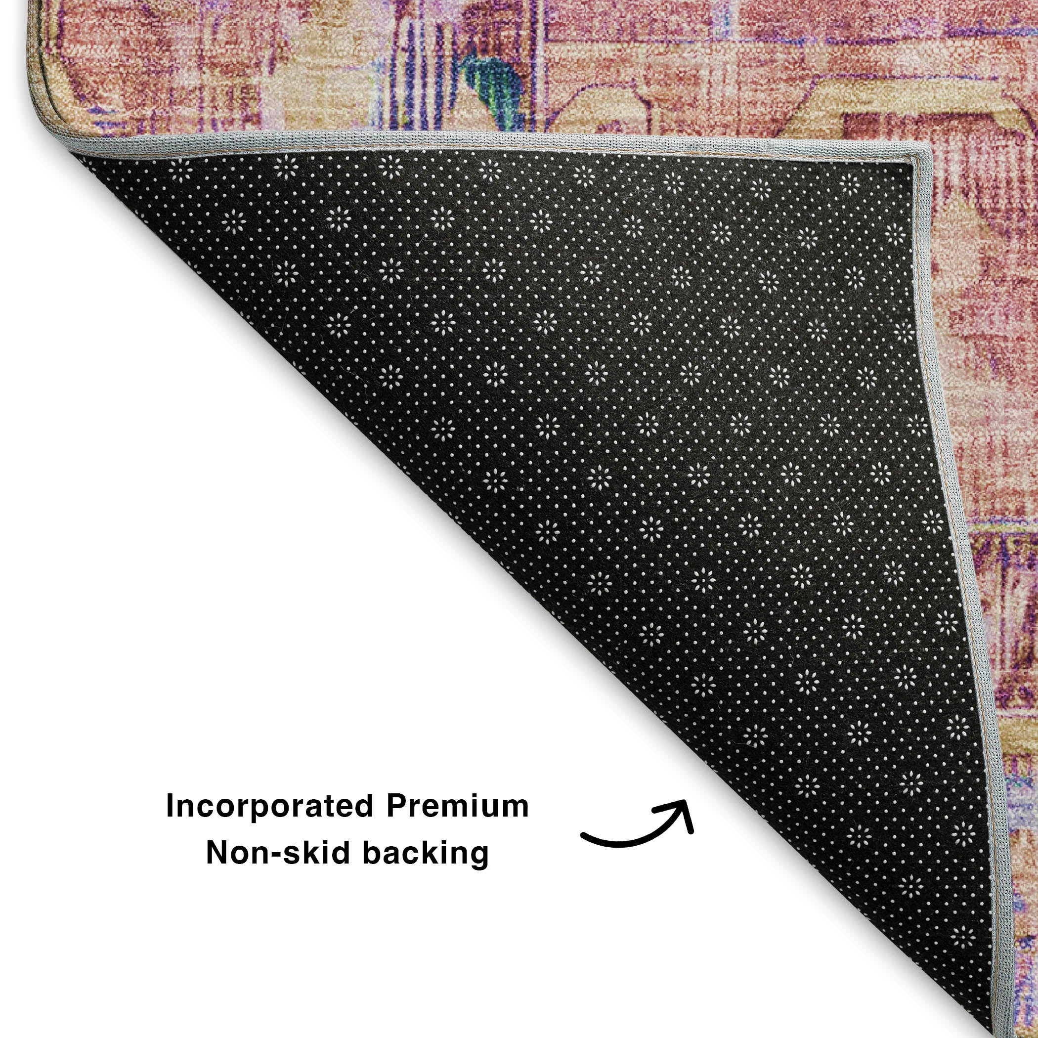 Lima Machine Washable Traditional Pink Rug 1'8" x 2'6" #shape_Rectangle