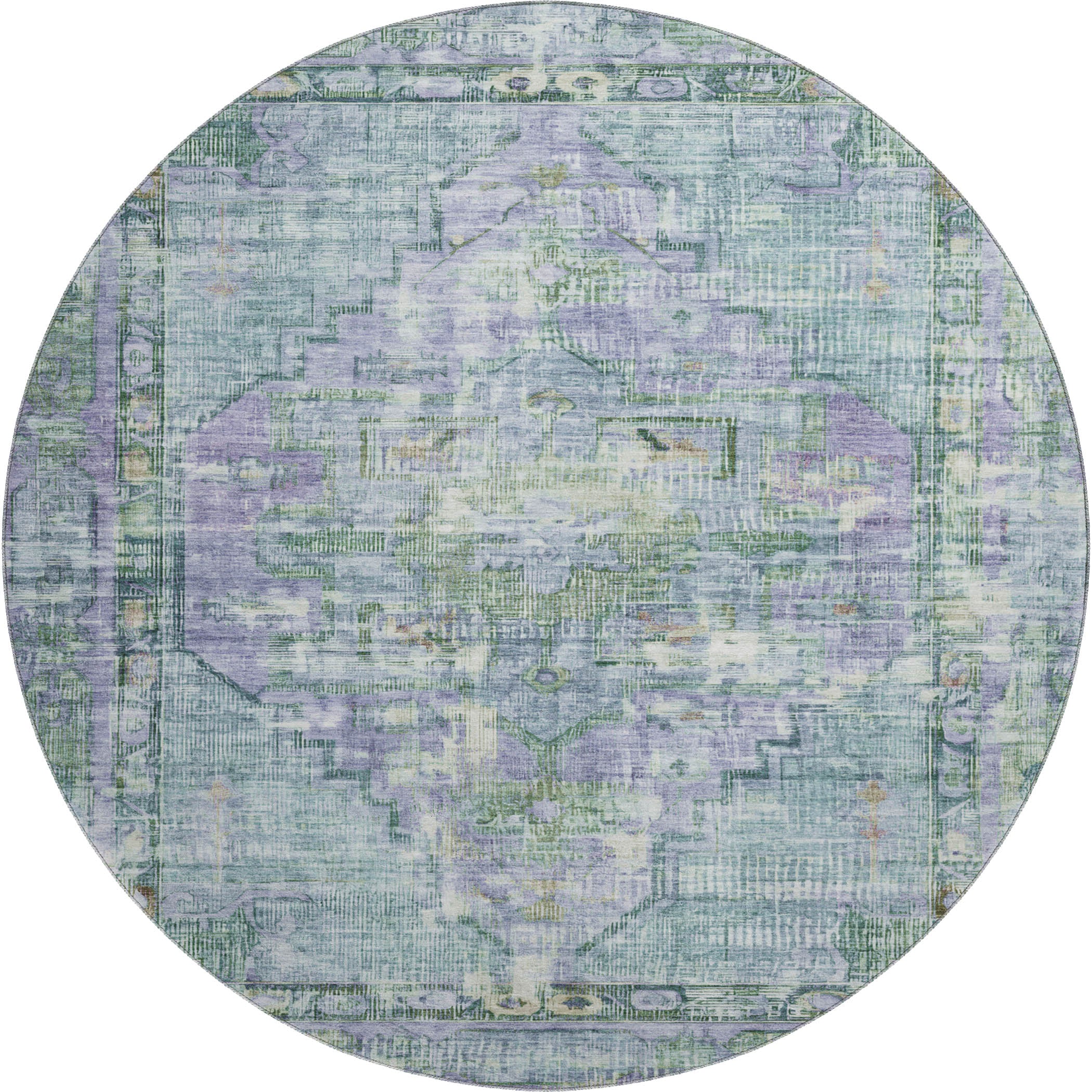 Lima Machine Washable Traditional Teal Rug 8' x 8' #shape_Round