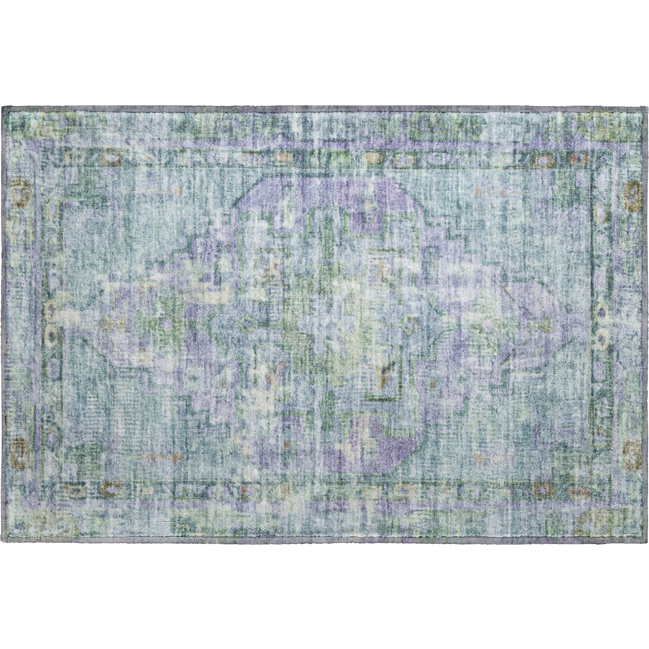 Lima Machine Washable Traditional Teal Rug 1'8" x 2'6" #shape_Rectangle