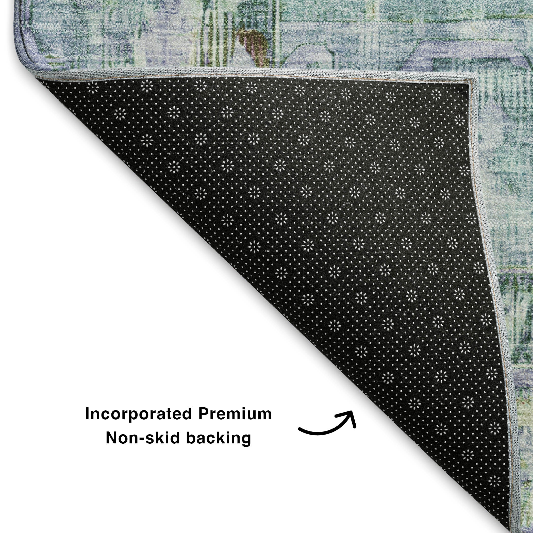 Lima Machine Washable Traditional Teal Rug 1'8" x 2'6" #shape_Rectangle