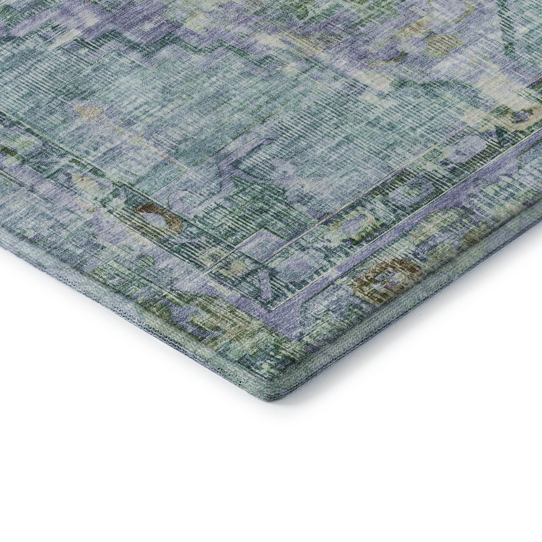 Lima Machine Washable Traditional Teal Rug 1'8" x 2'6" #shape_Rectangle