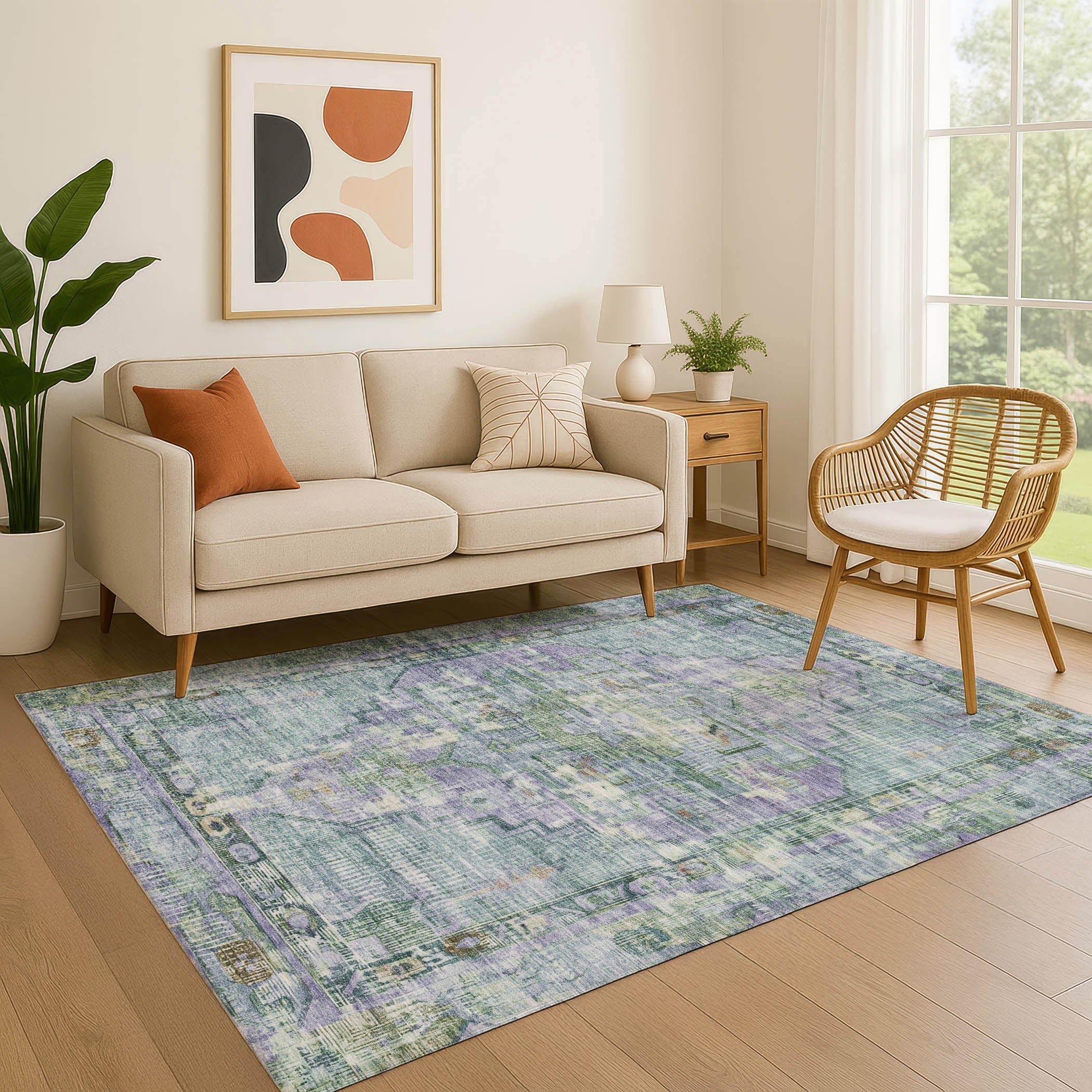 Lima Machine Washable Traditional Teal Rug 2'6" x 3'10" #shape_Rectangle