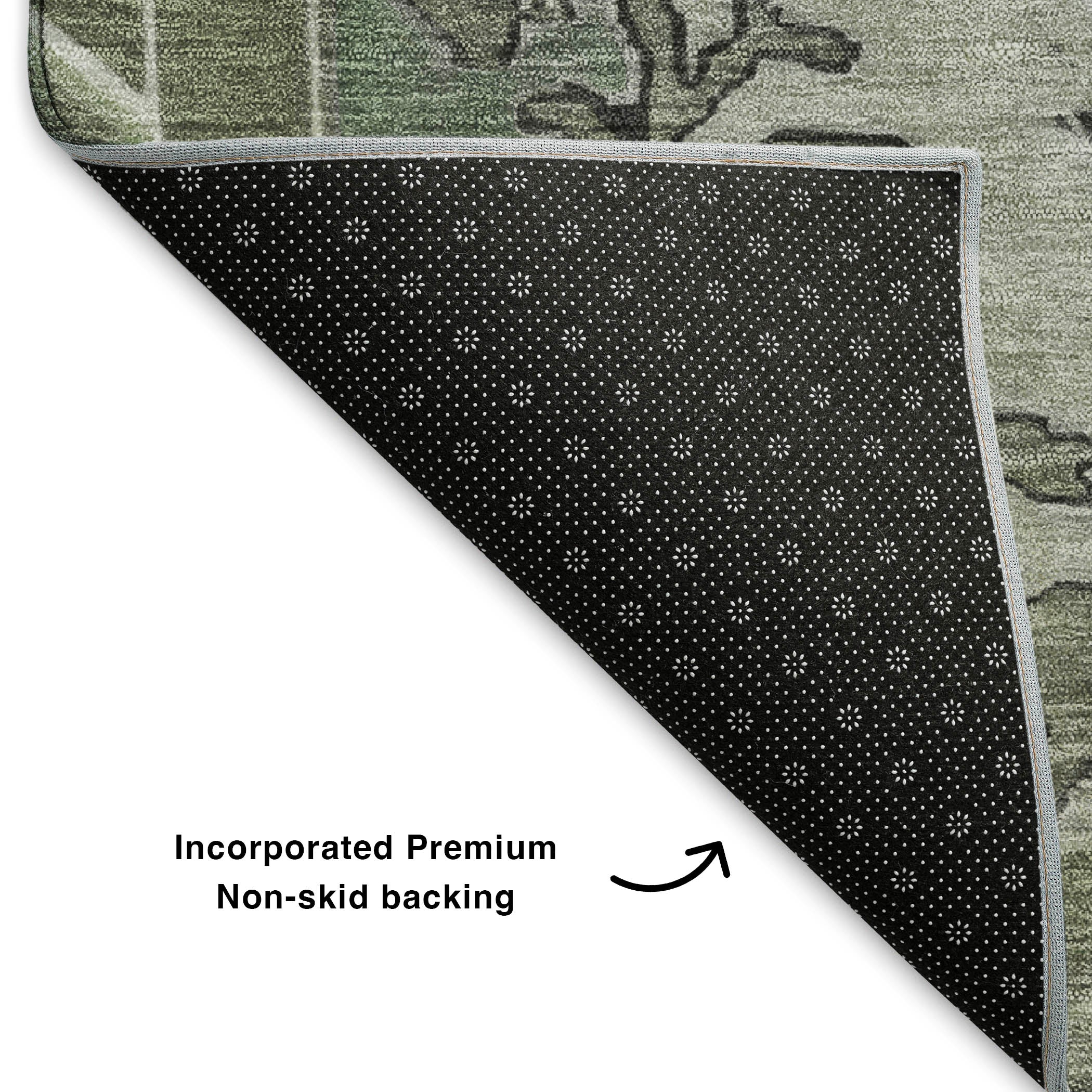 Porto Machine Washable Traditional Aloe Green Rug 1'8" x 2'6" #shape_Rectangle