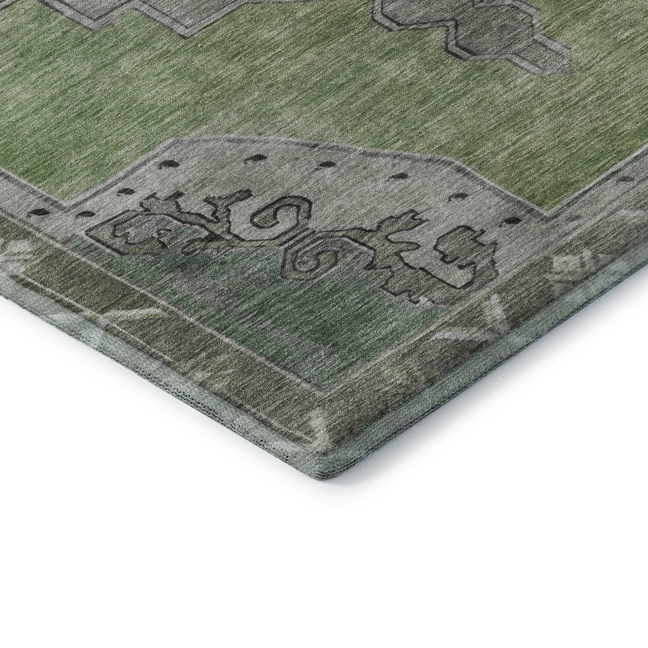 Porto Machine Washable Traditional Aloe Green Rug 1'8" x 2'6" #shape_Rectangle